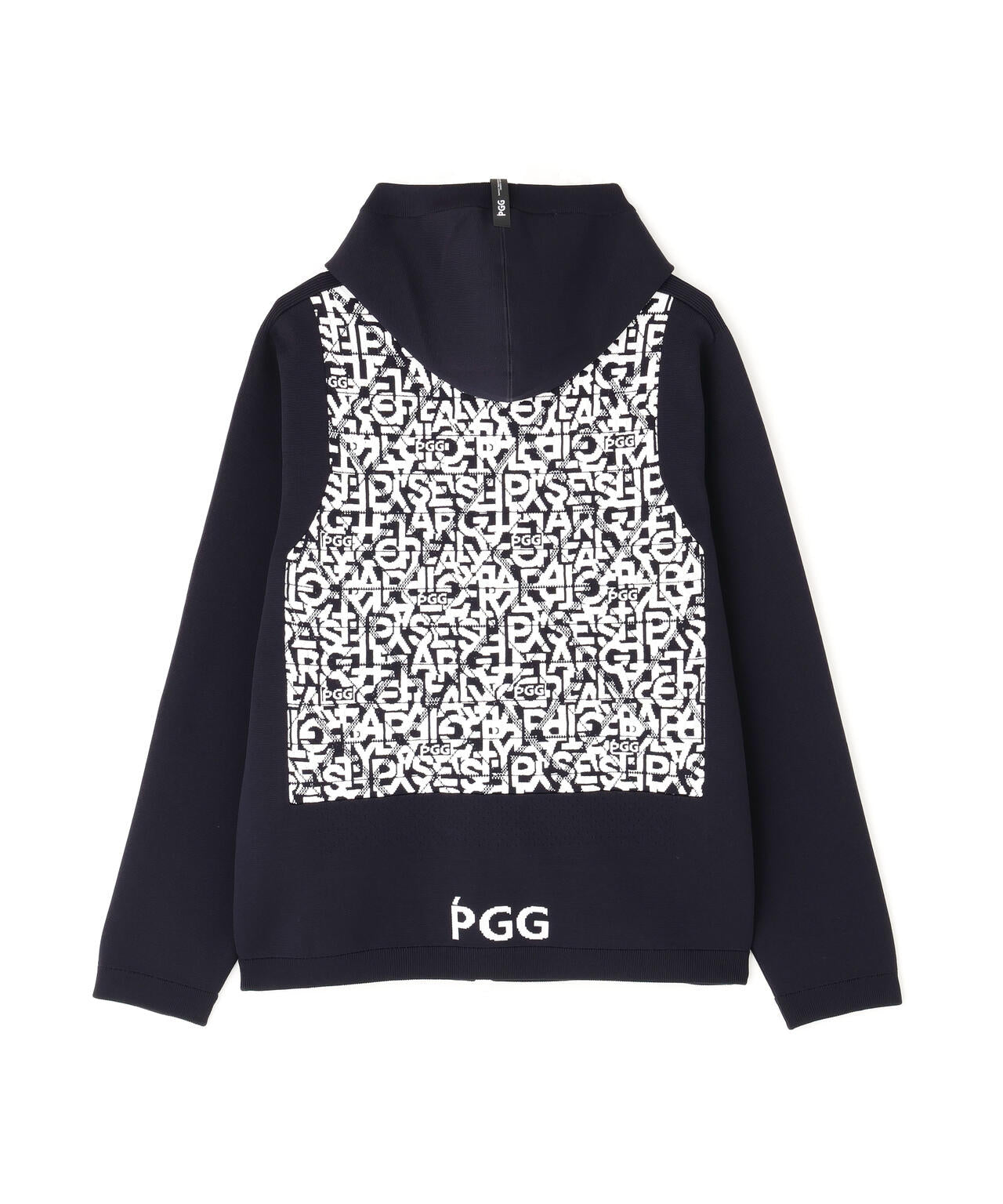 【PGG】【直営店舗&公式オンライン限定】ジャガードポリエステルヤーンmm フルジップニットフーディ ＜ロゴ総柄＞ (MENS)