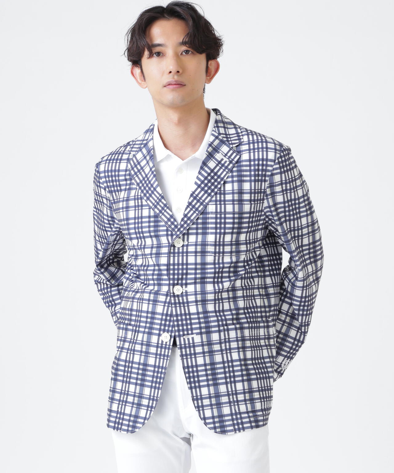 Peストレッチトリコットメッシュジャケット ＜チェック柄＞ (MENS)