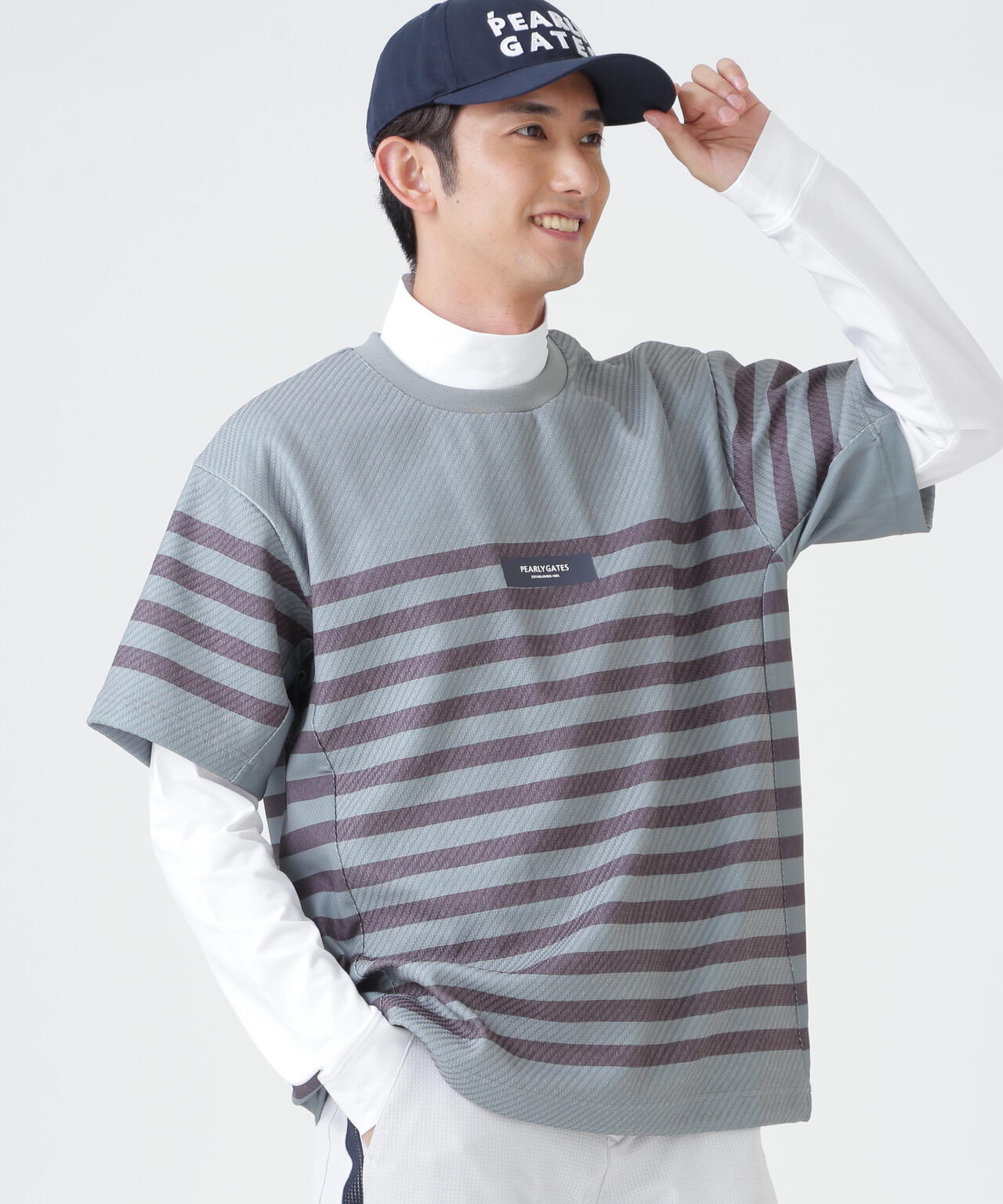 リサイクルモールカルゼクウォーター半袖クルーネックプルオーバー ＜ボーダー柄＞ (MENS)
