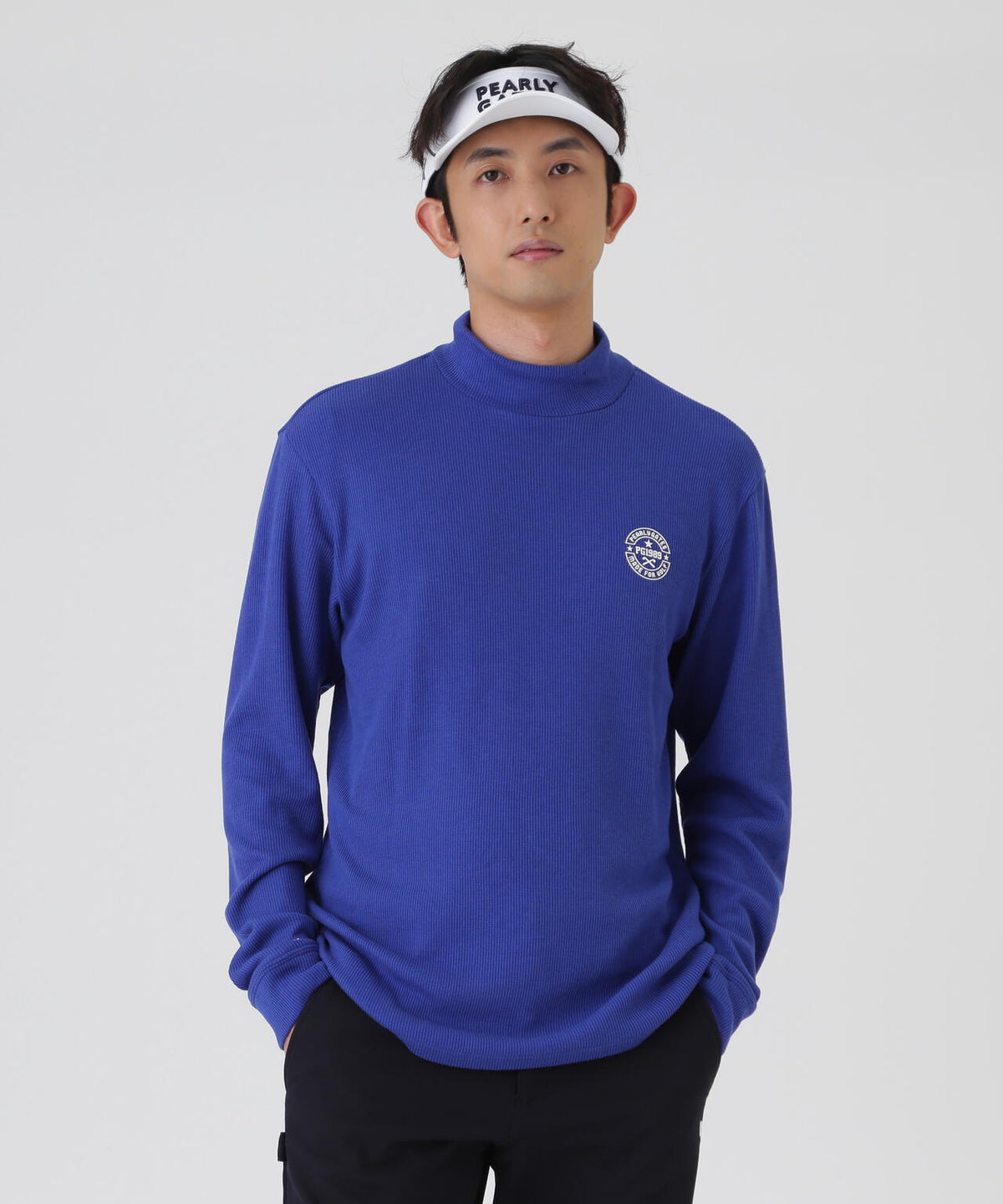 針抜ストレッチピーチ長袖ハイネックカットソー (MENS)