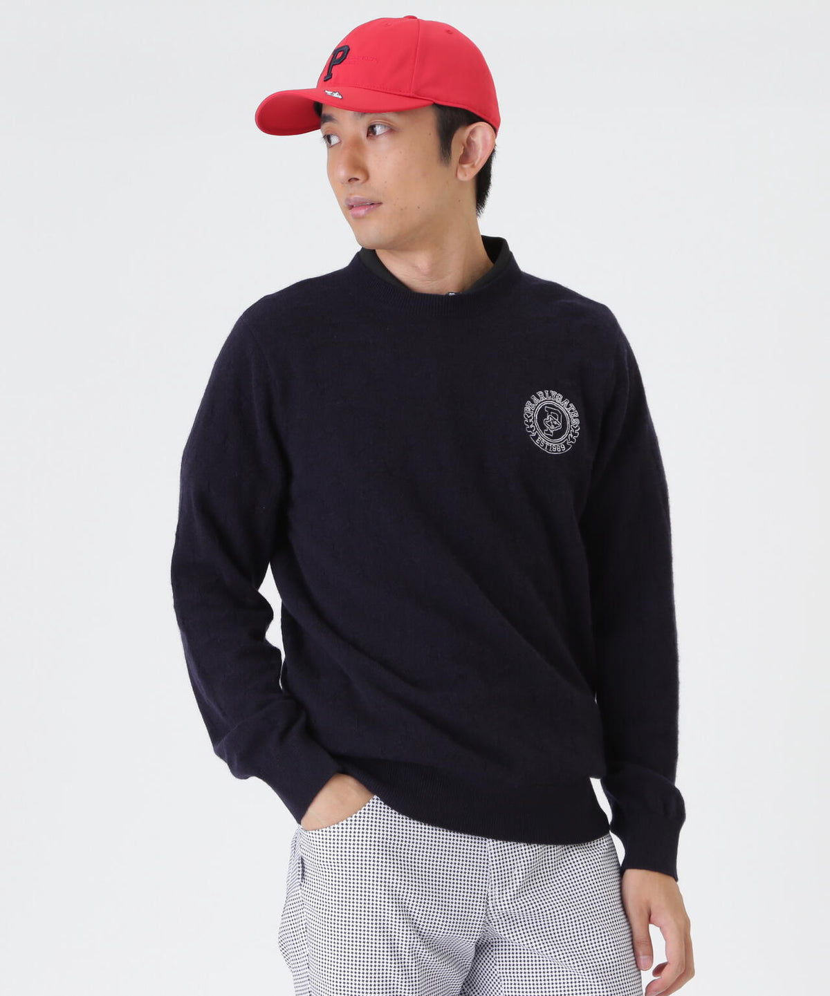 カシミヤ12G天竺クルーネックニットプルオーバー (MENS)