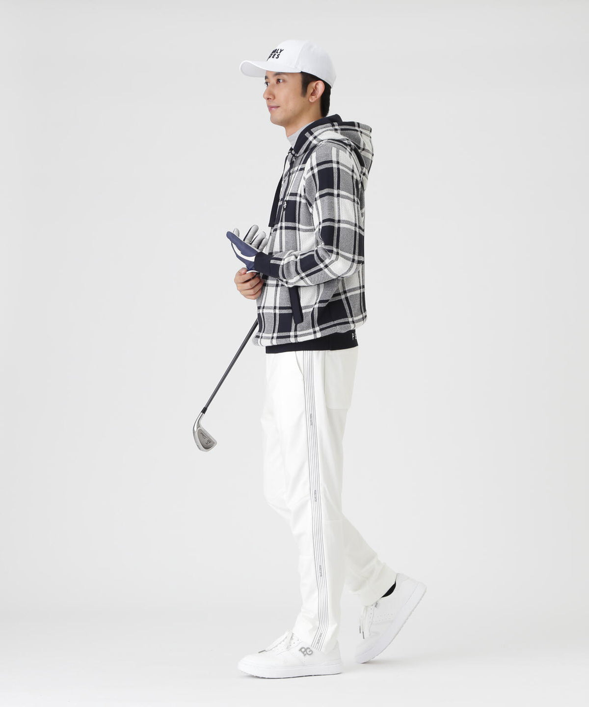 12Gタータンチェック柄ニットフーディプルオーバー (MENS)