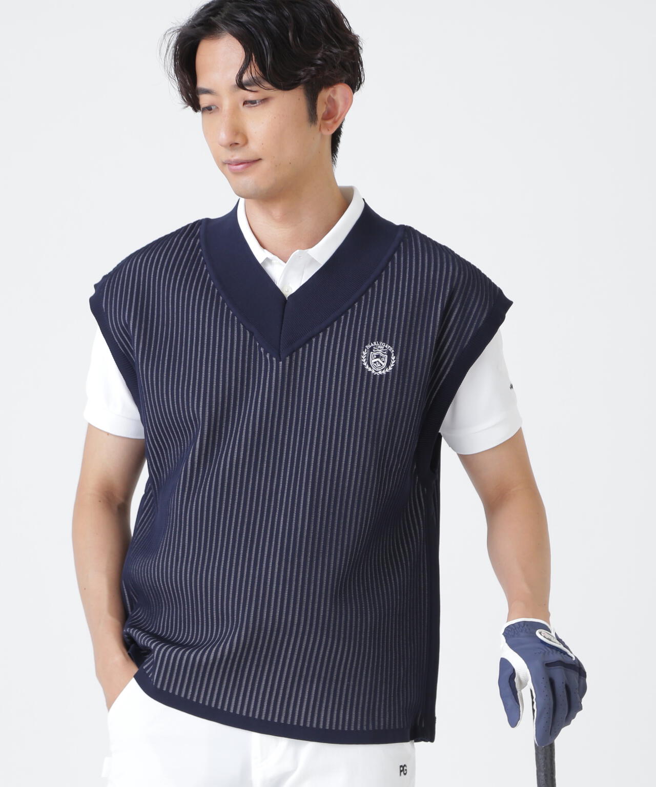 14GWJQ針抜きVネックニットベスト (MENS)