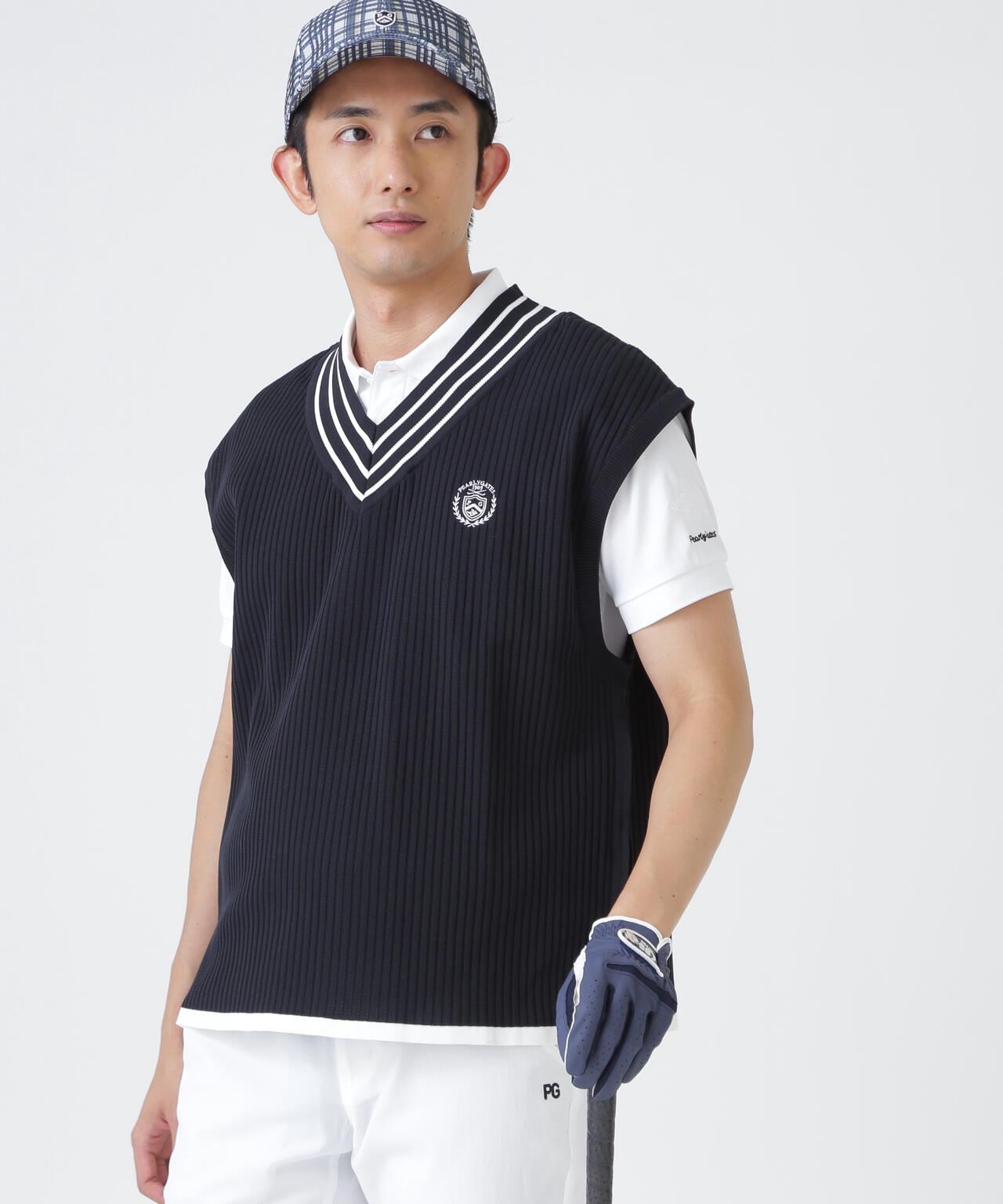 14GWJQ針抜きVネックニットベスト (MENS)