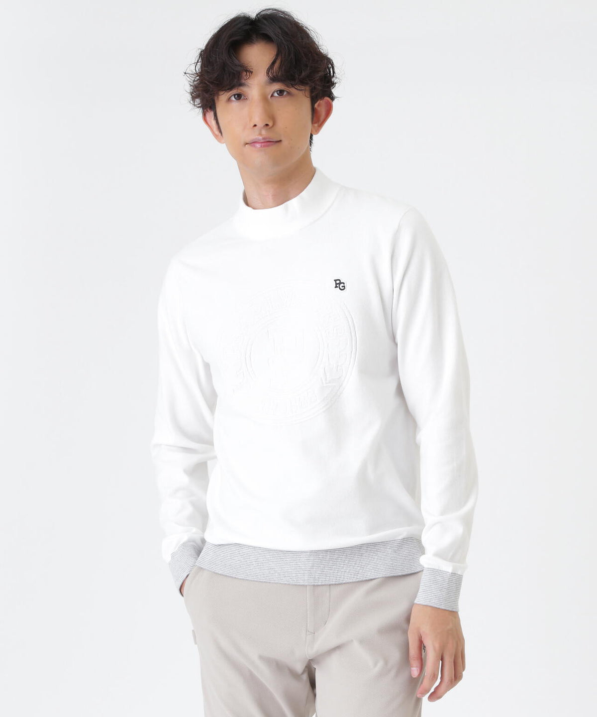 14G天竺カシミヤタッチモックネックニットプルオーバー (MENS)