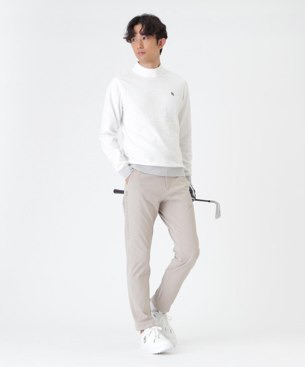 14G天竺カシミヤタッチモックネックニットプルオーバー (MENS)