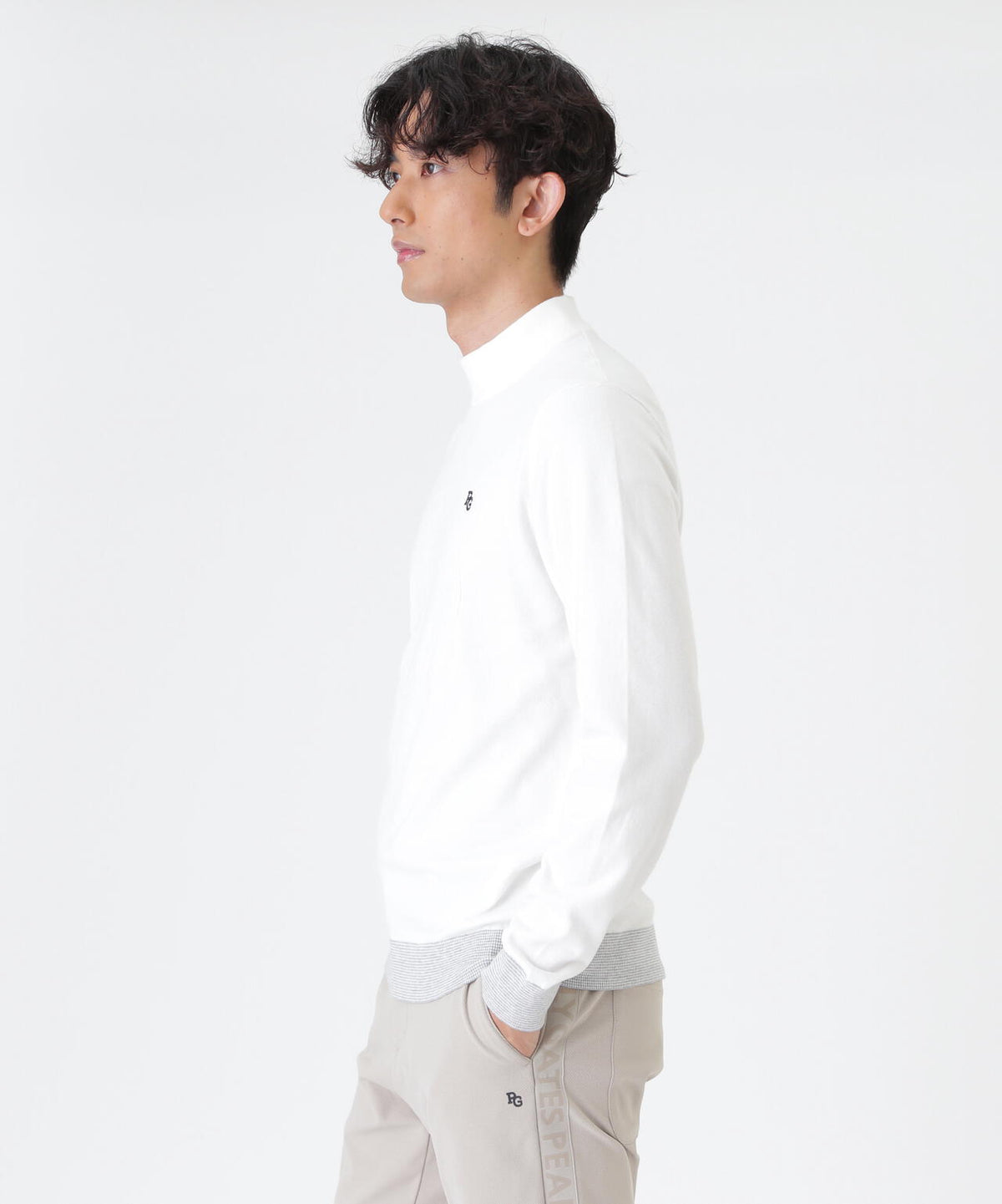 14G天竺カシミヤタッチモックネックニットプルオーバー (MENS)