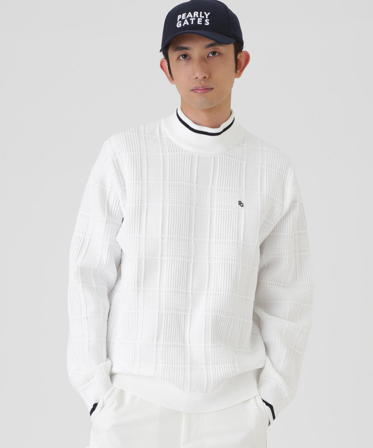 7Gタータンチェック柄ハイネックニットプルオーバー (MENS)