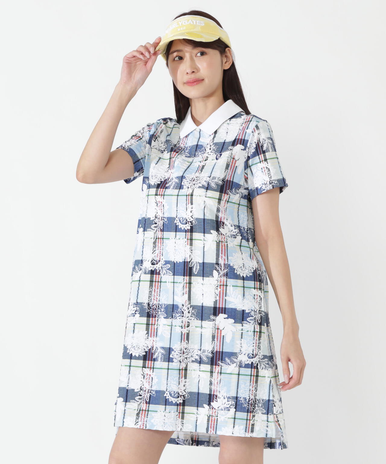 FD30/-×ドライマスター鹿の子サッカーストライプ半袖ワンピース ＜マドラスチェック×バティックプリント＞