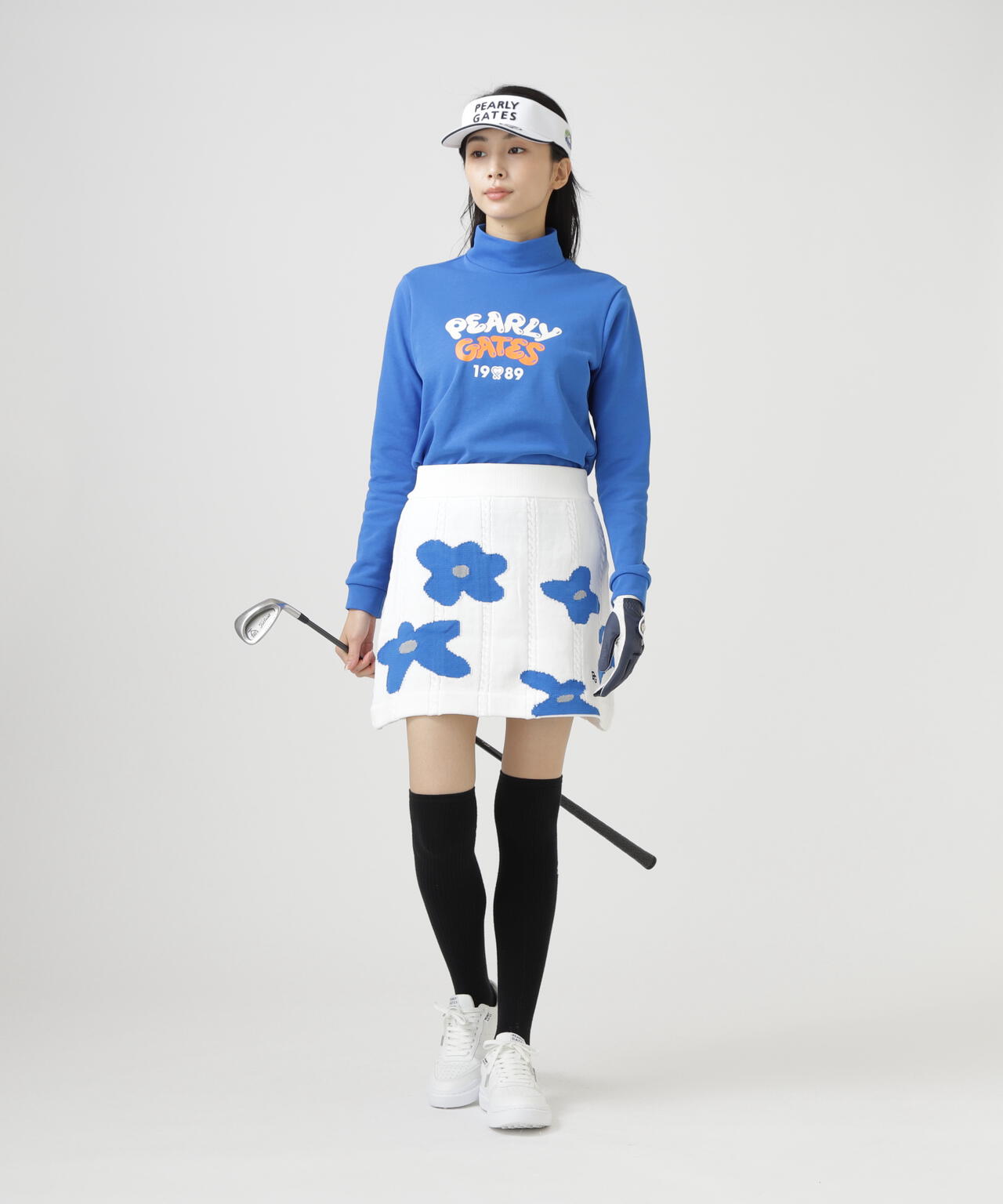 アラン柄×インターシャニットスカート ＜ランダム編みフラワー柄＞