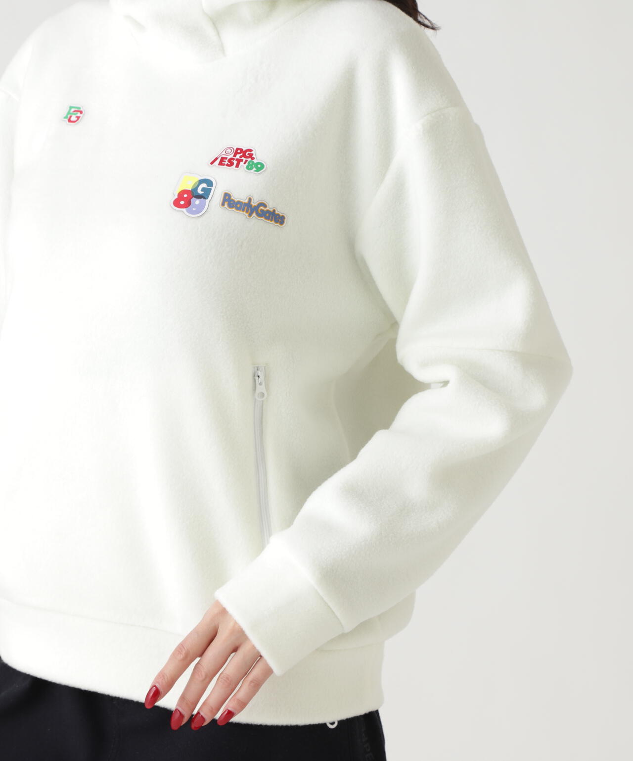 レーヨンブレンドストレッチフリースフーディプルオーバー