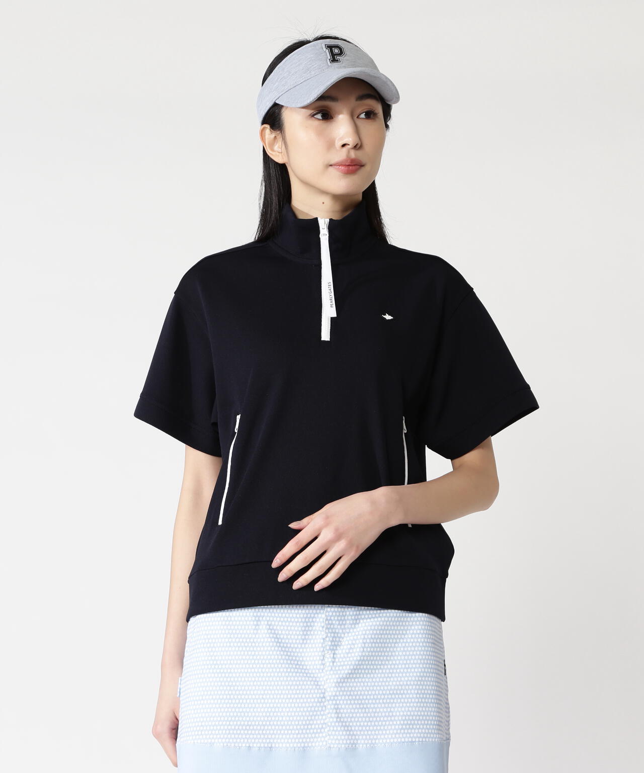 Peトリコットメッシュハーフジップアップカットソー