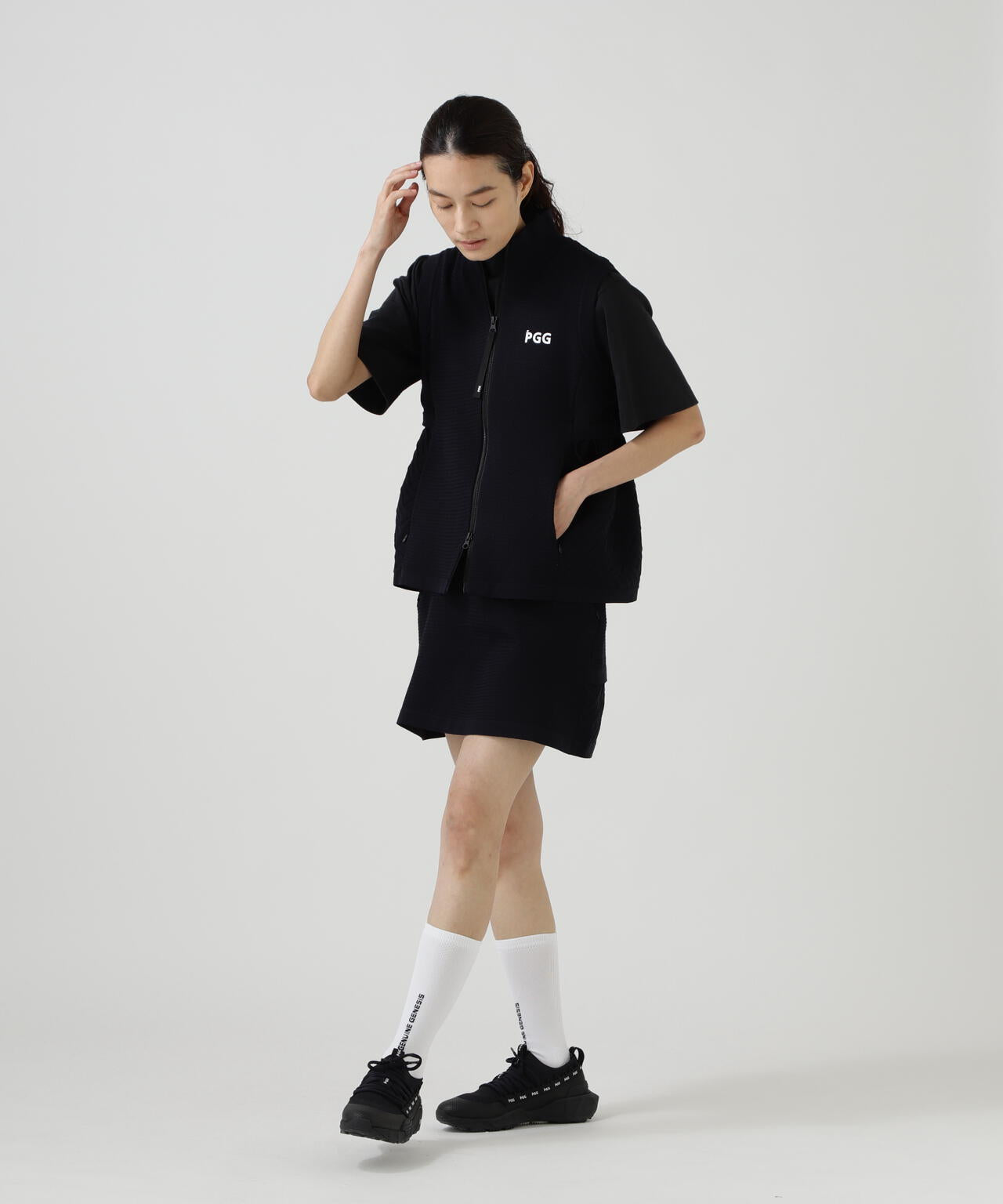 【PGG】【直営店舗&公式オンライン限定】ポリエステルヤーンmmジップアップニットベスト (LADIES)
