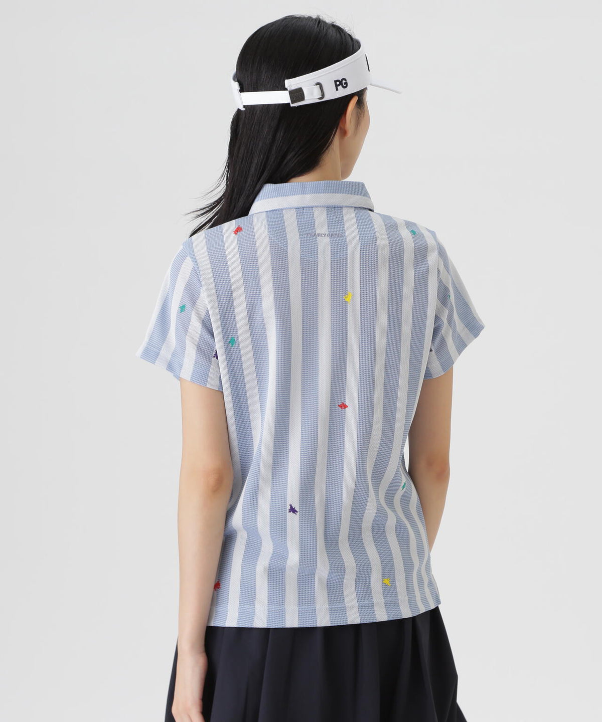 Peメッシュストライプニット半袖ポロシャツ (WOMENS)