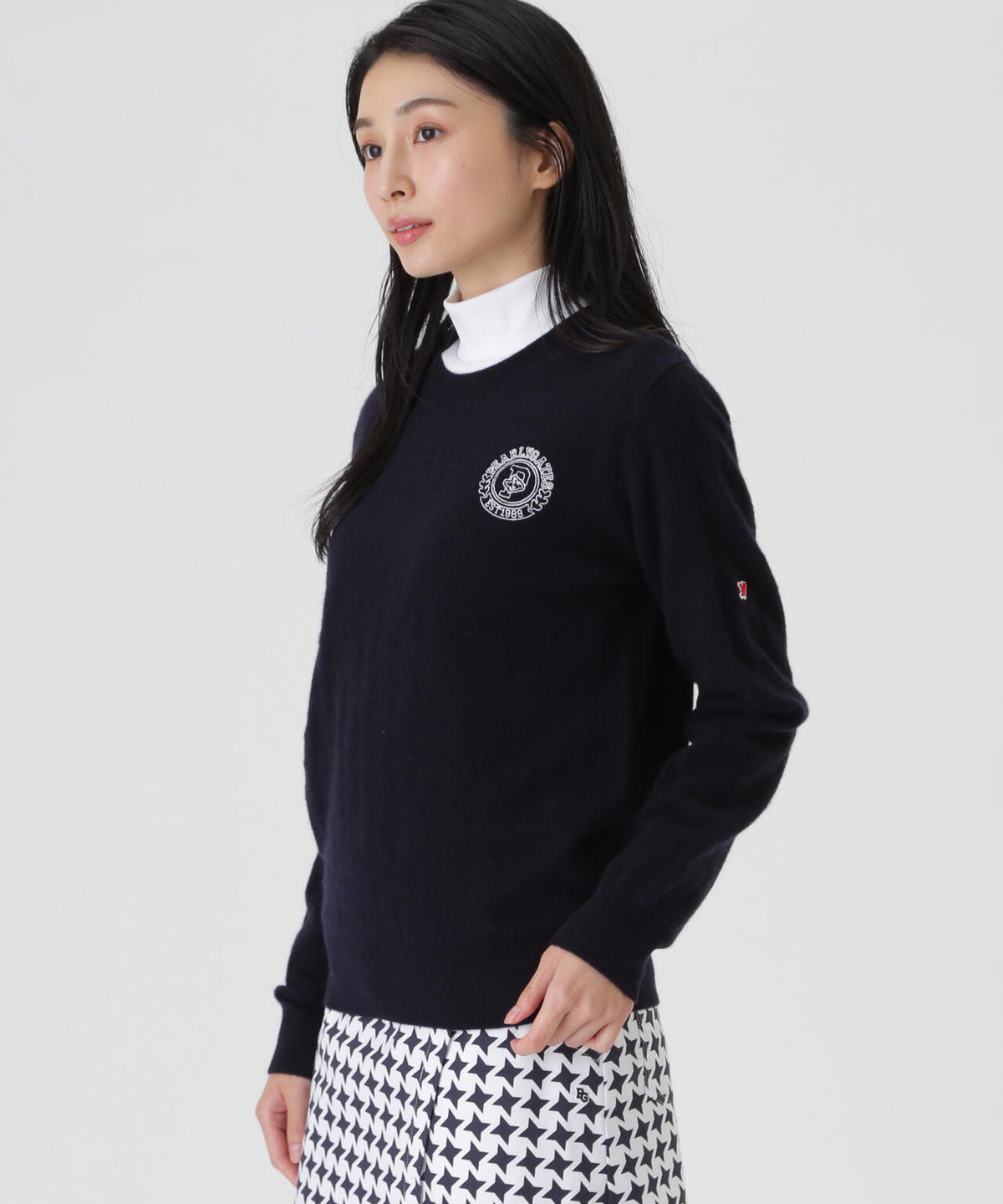 カシミヤ12G天竺クルーネックニットプルオーバー (WOMENS)