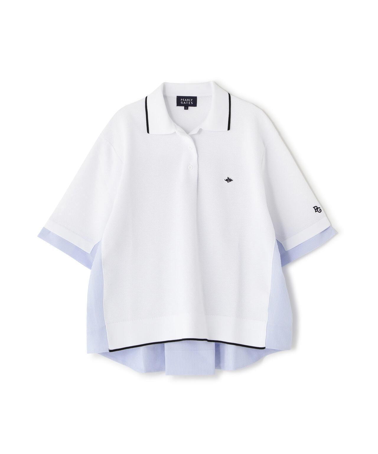 サッカー生地ドッキング半袖ニットポロシャツ (WOMENS)