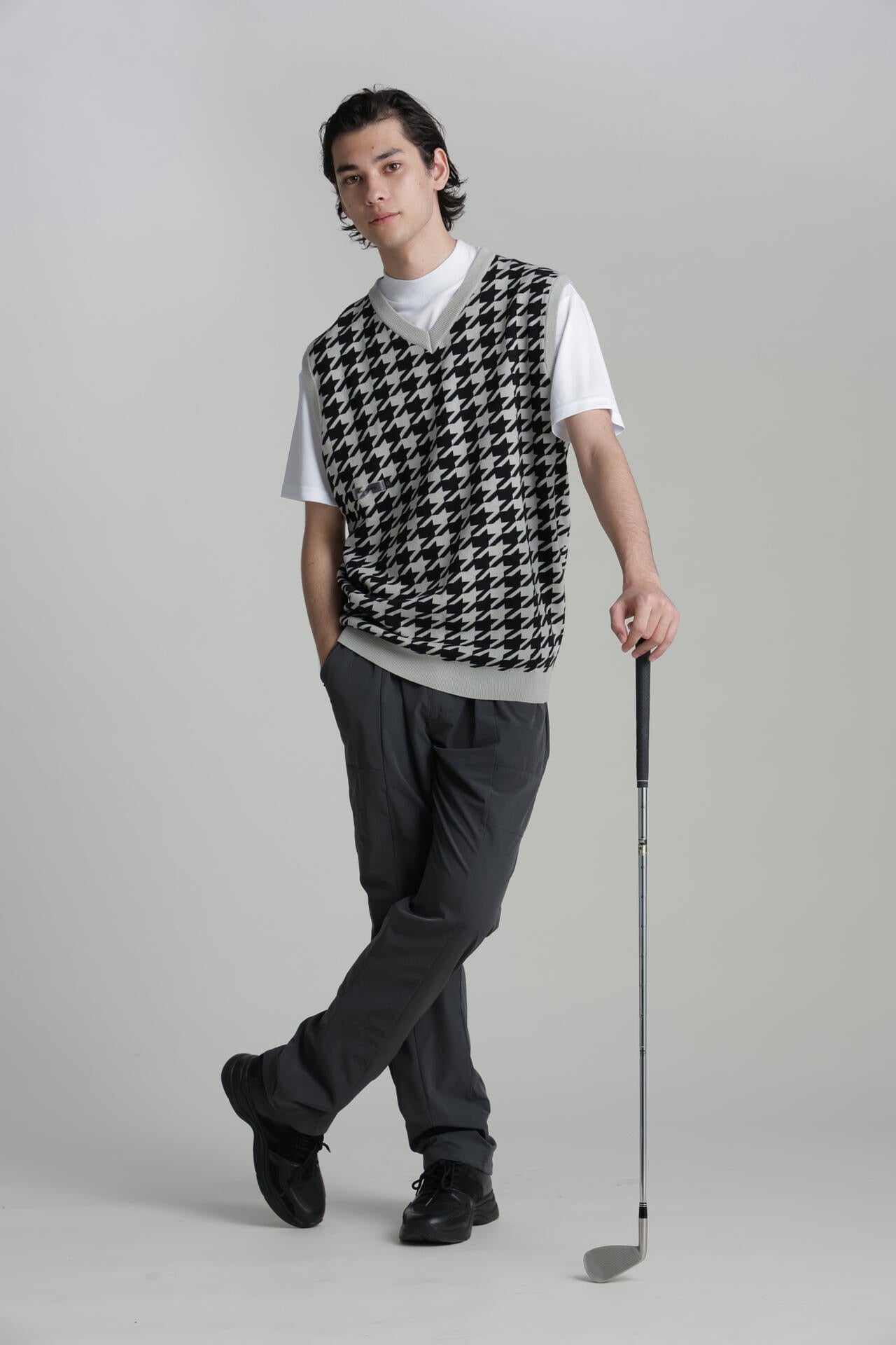 【Students Golf】レインハウンドトゥース ニット ベスト