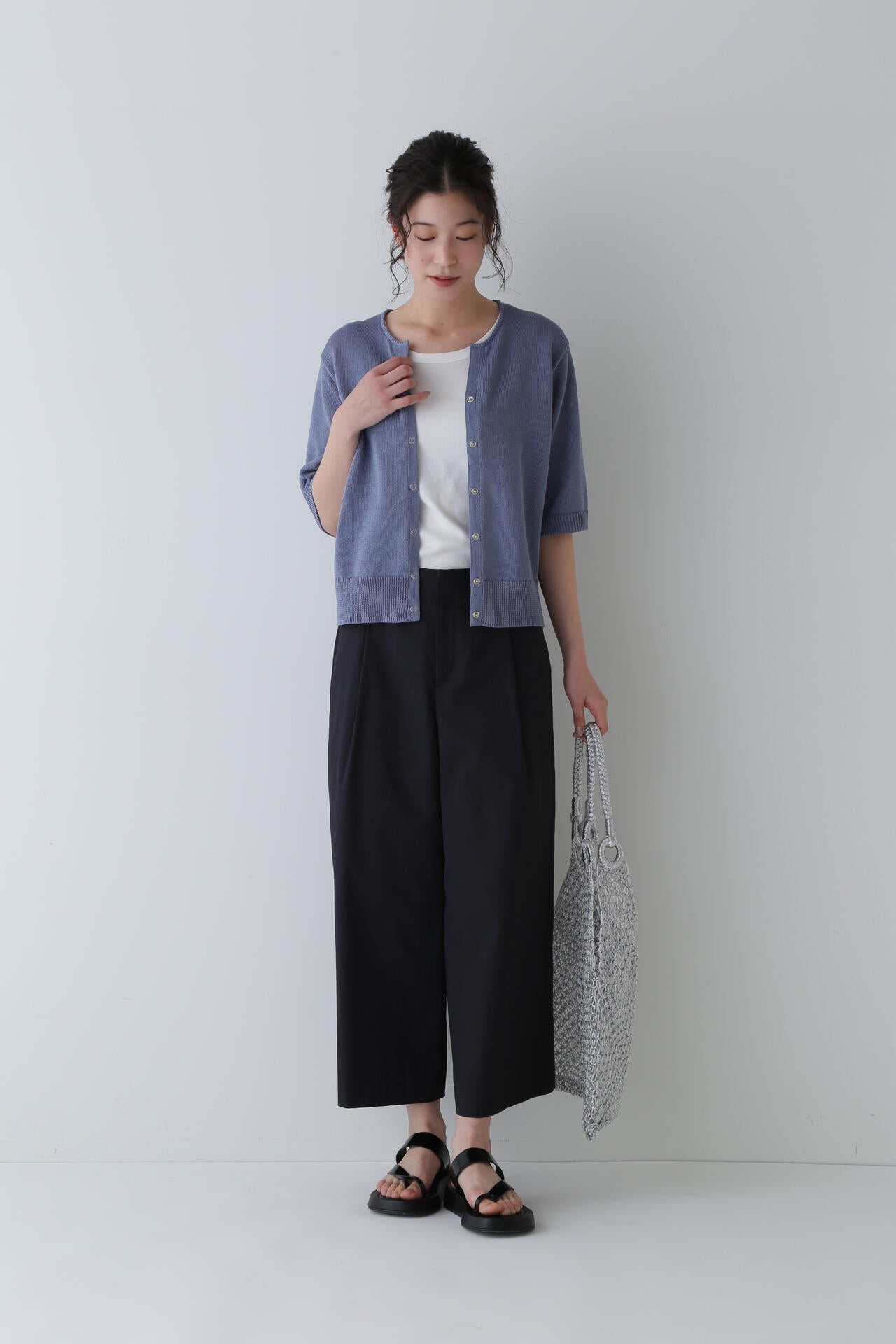 クールマックス綿麻短丈ワイドパンツ