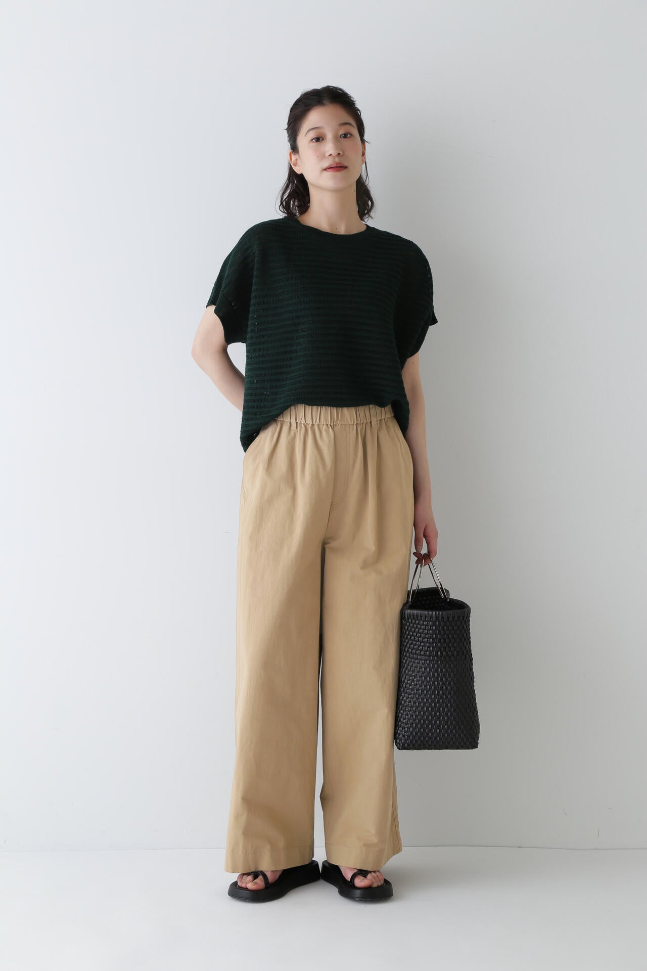 【WEB限定カラー】綿麻ウェザー近江晒ワイドパンツ