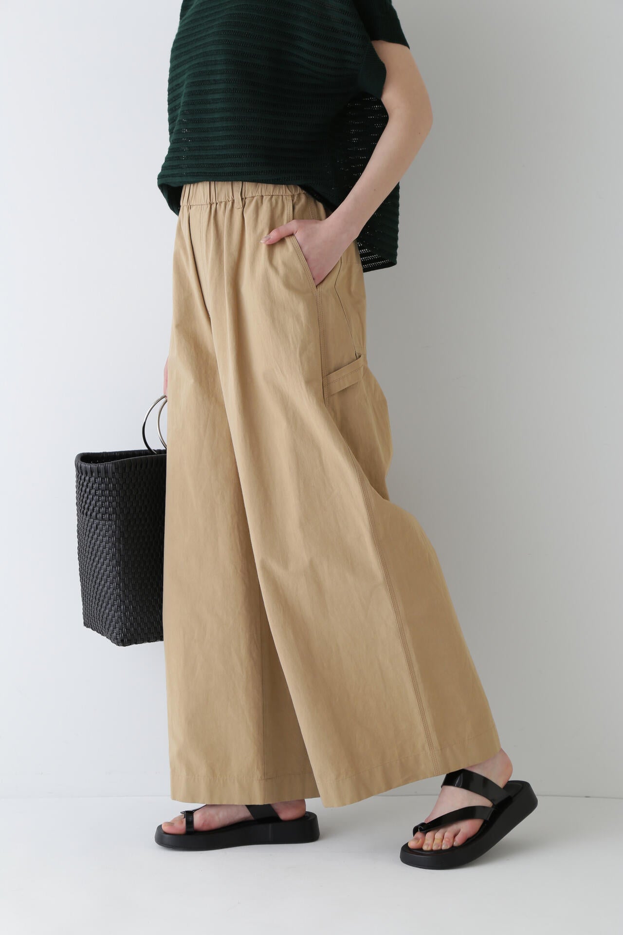 【WEB限定カラー】綿麻ウェザー近江晒ワイドパンツ