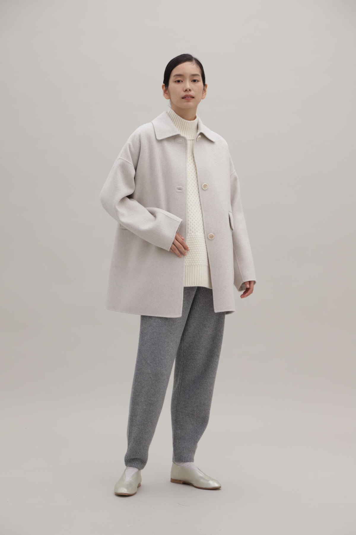 ウールカシミヤ片畦ニットパンツ