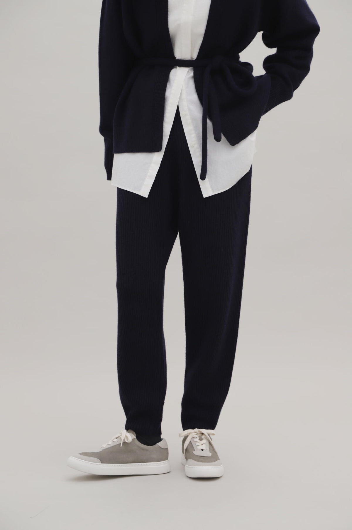 ウールカシミヤ片畦ニットパンツ