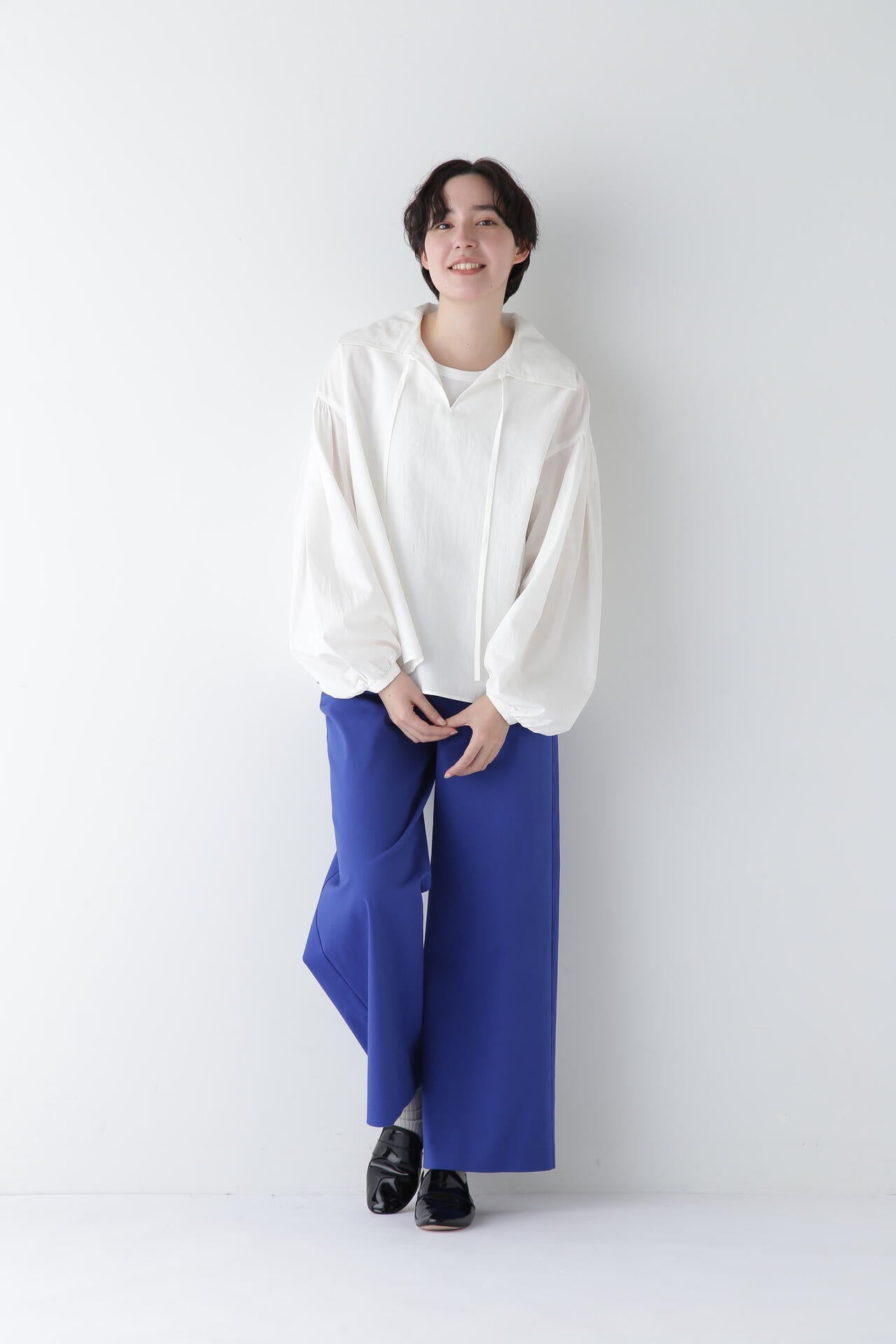 綿麻ボイルスキッパーボリュームブラウス