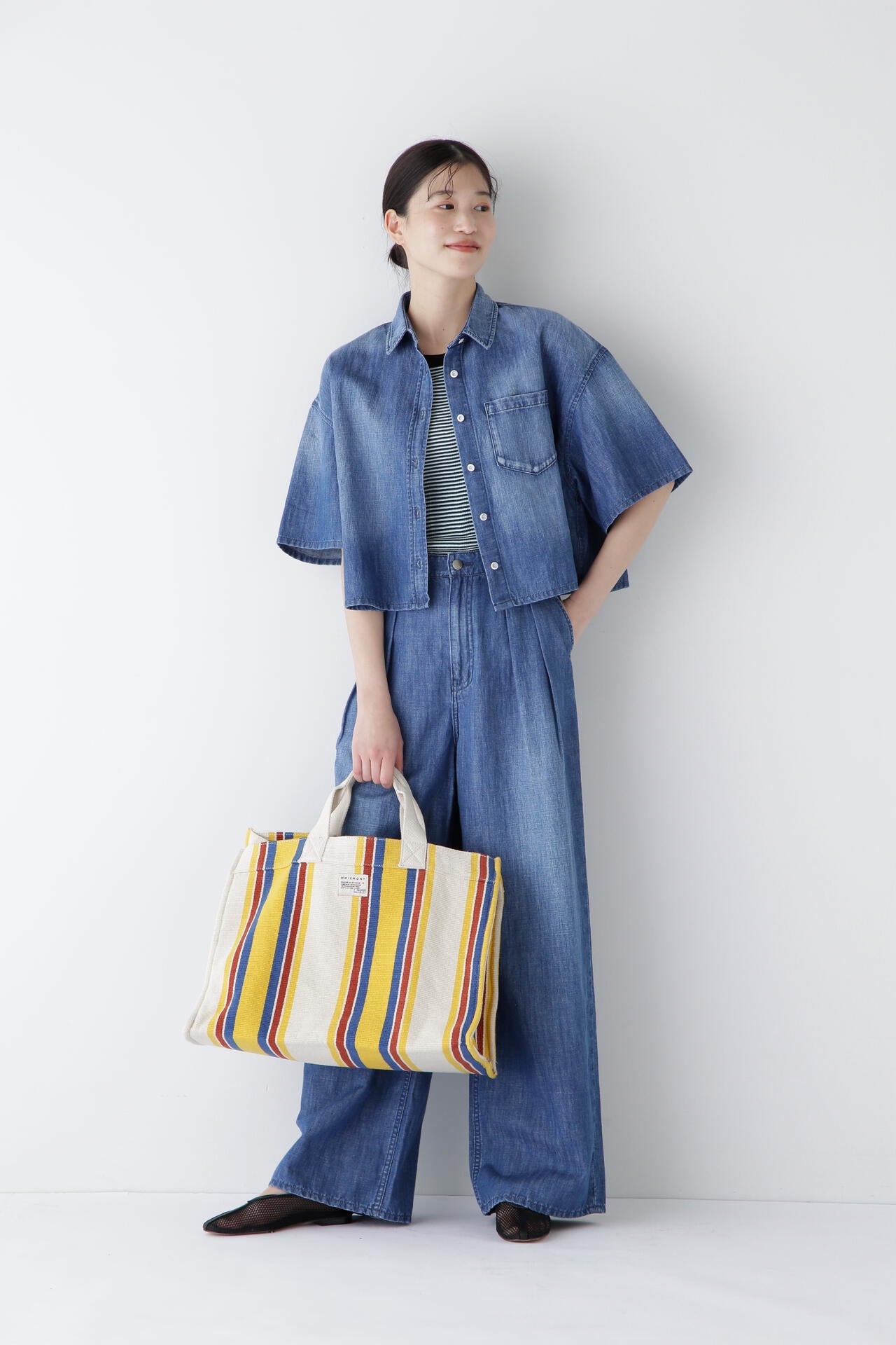 【Healthy DENIMコラボ】クロップド半袖デニムブラウス