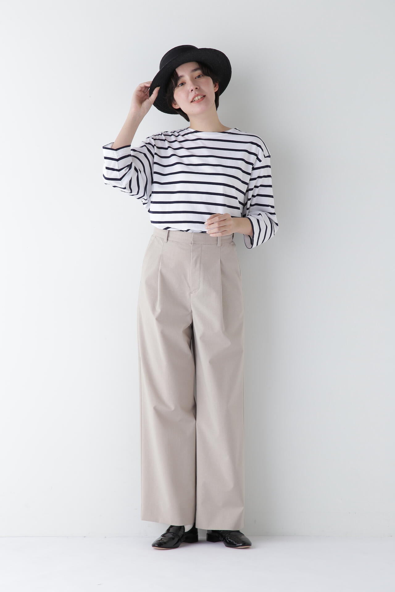 【WEB限定サイズ】Ｐレーヨン麻ポプリンマーベルトセミワイドパンツ