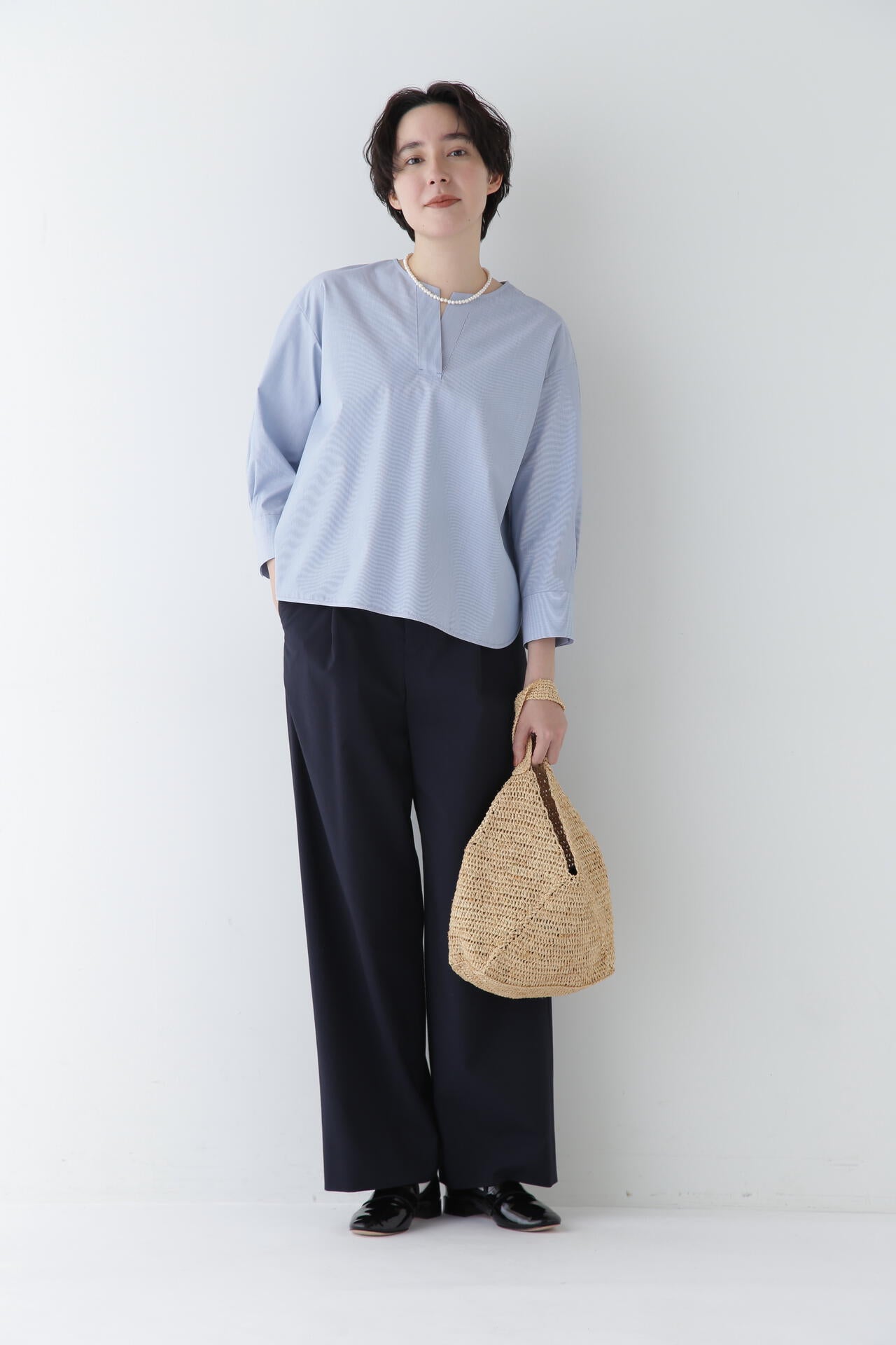 【WEB限定サイズ】Ｐレーヨン麻ポプリンマーベルトセミワイドパンツ