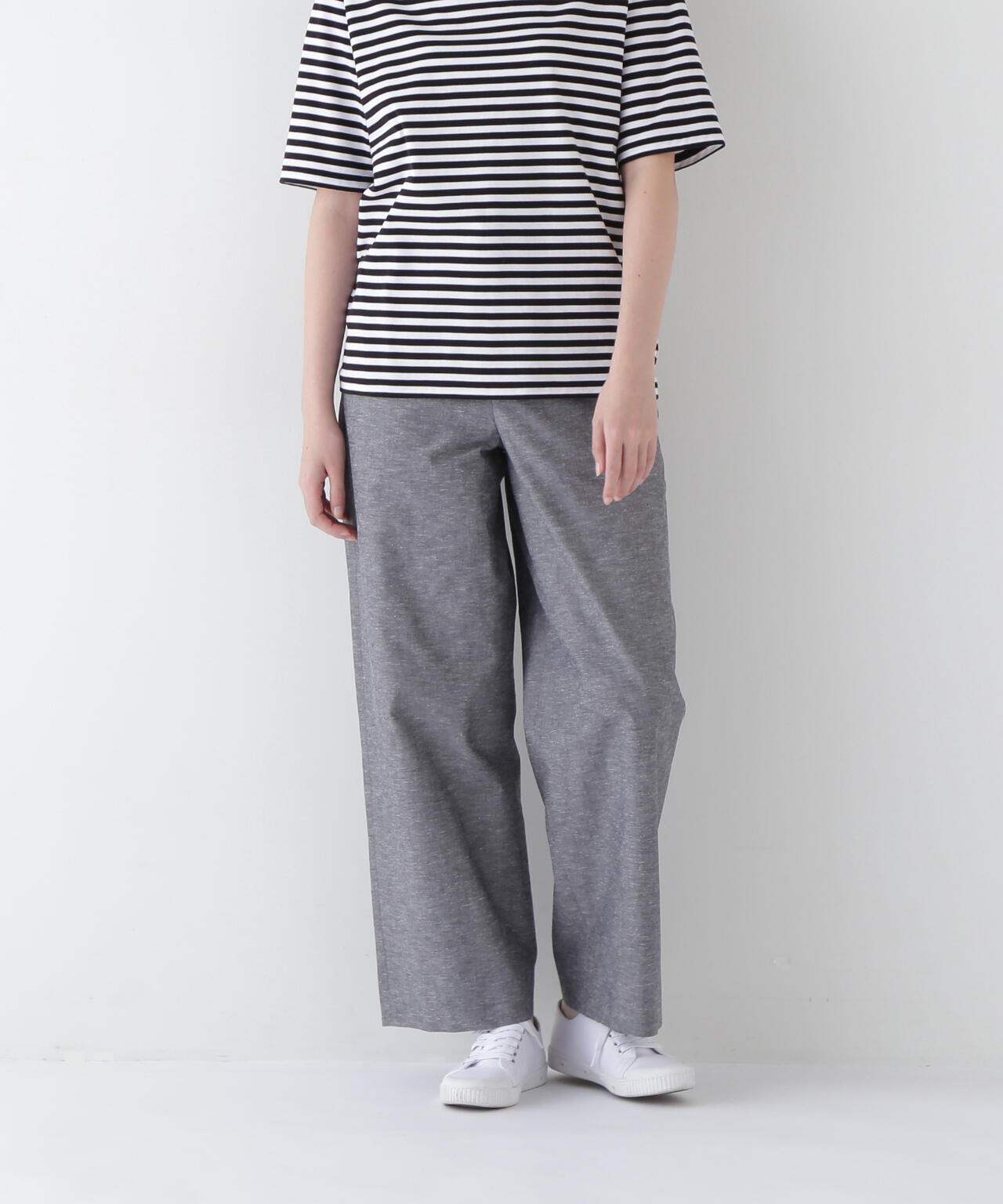 綿麻シャンブレーセミワイドパンツ