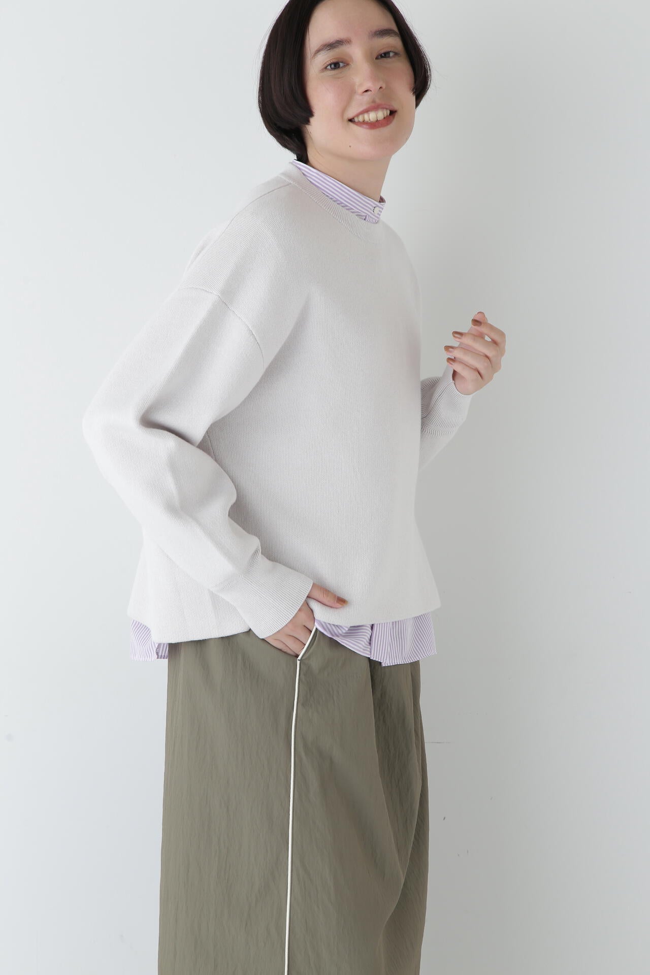 【ウォッシャブル】コットンカシミヤジャカードプルオーバー