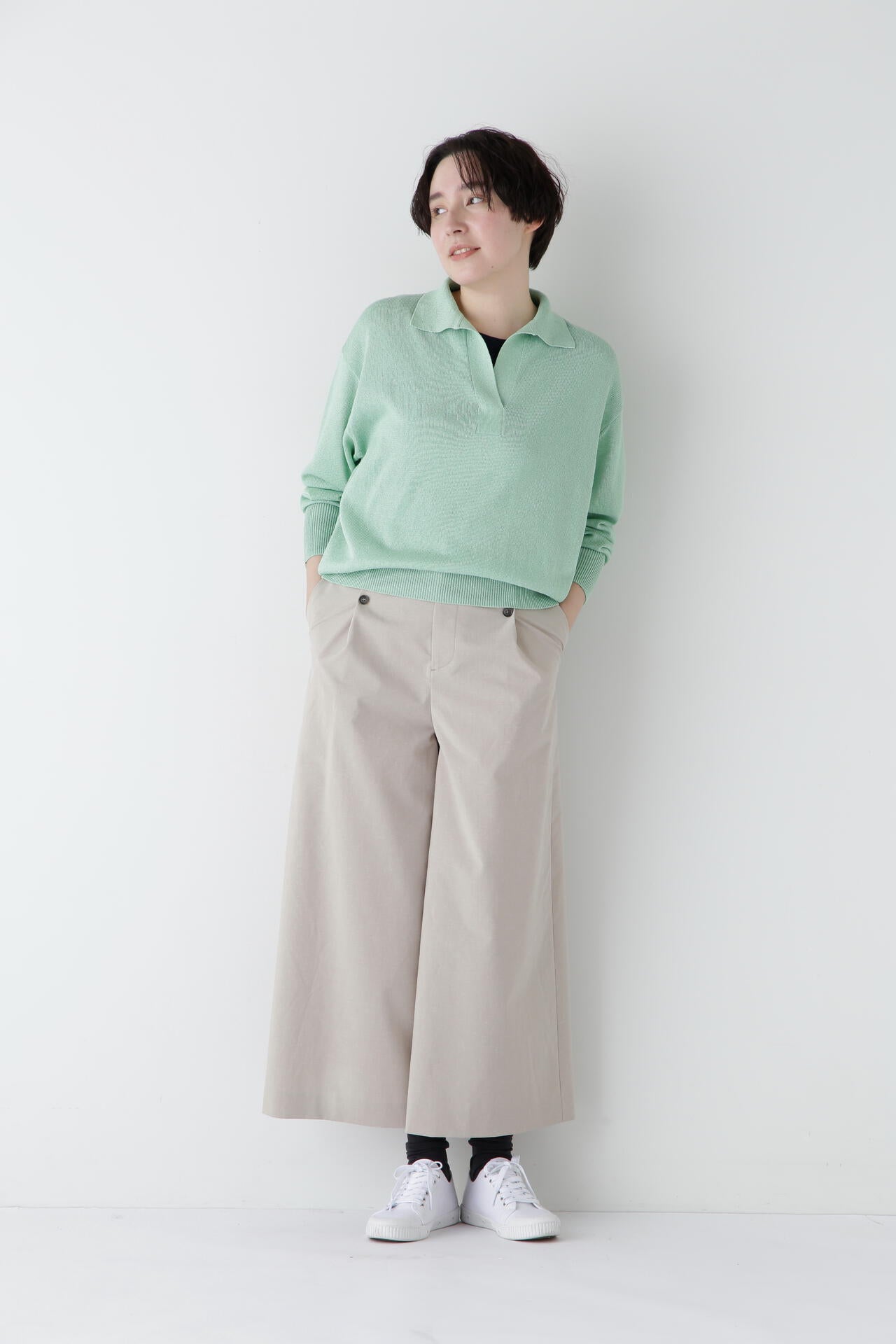 【ウォッシャブル】ペーパーヤーンセーラーカラートップス