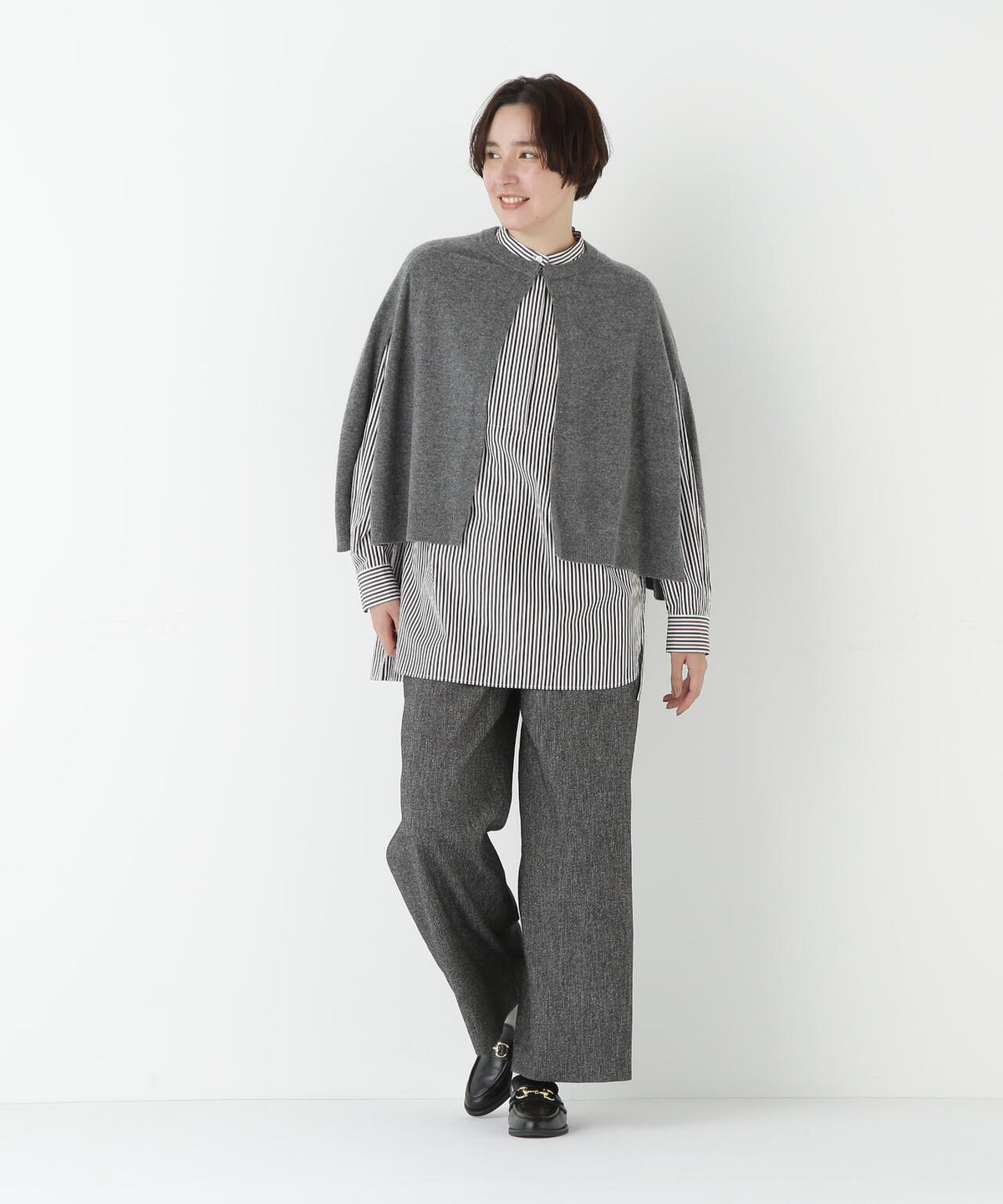 シルクネップツイルツィードベイカーセミワイドパンツ