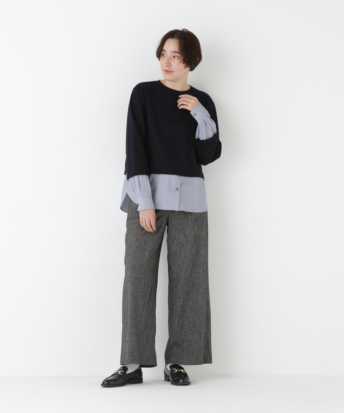 シルクネップツイルツィードベイカーセミワイドパンツ