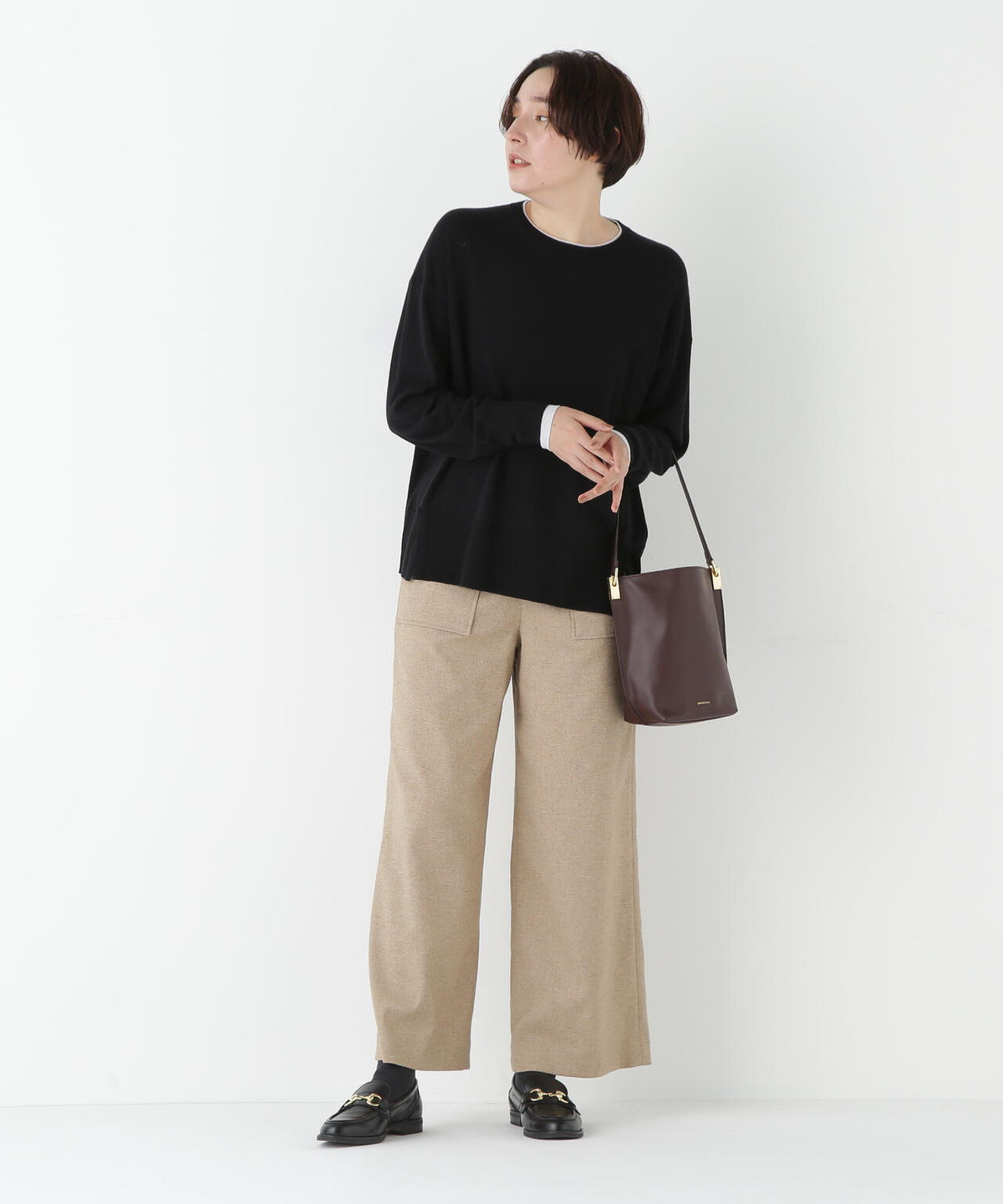 シルクネップツイルツィードベイカーセミワイドパンツ
