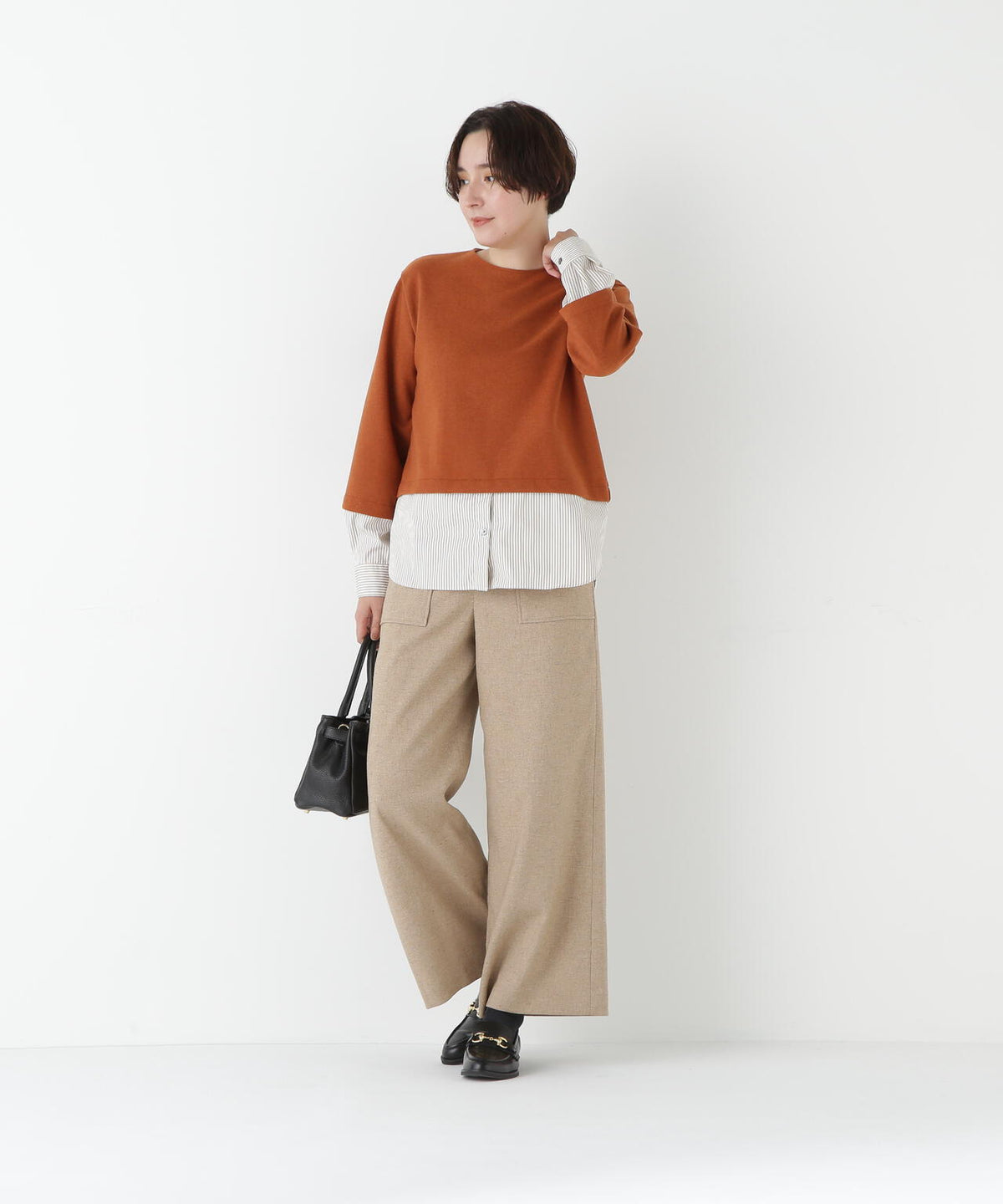 シルクネップツイルツィードベイカーセミワイドパンツ