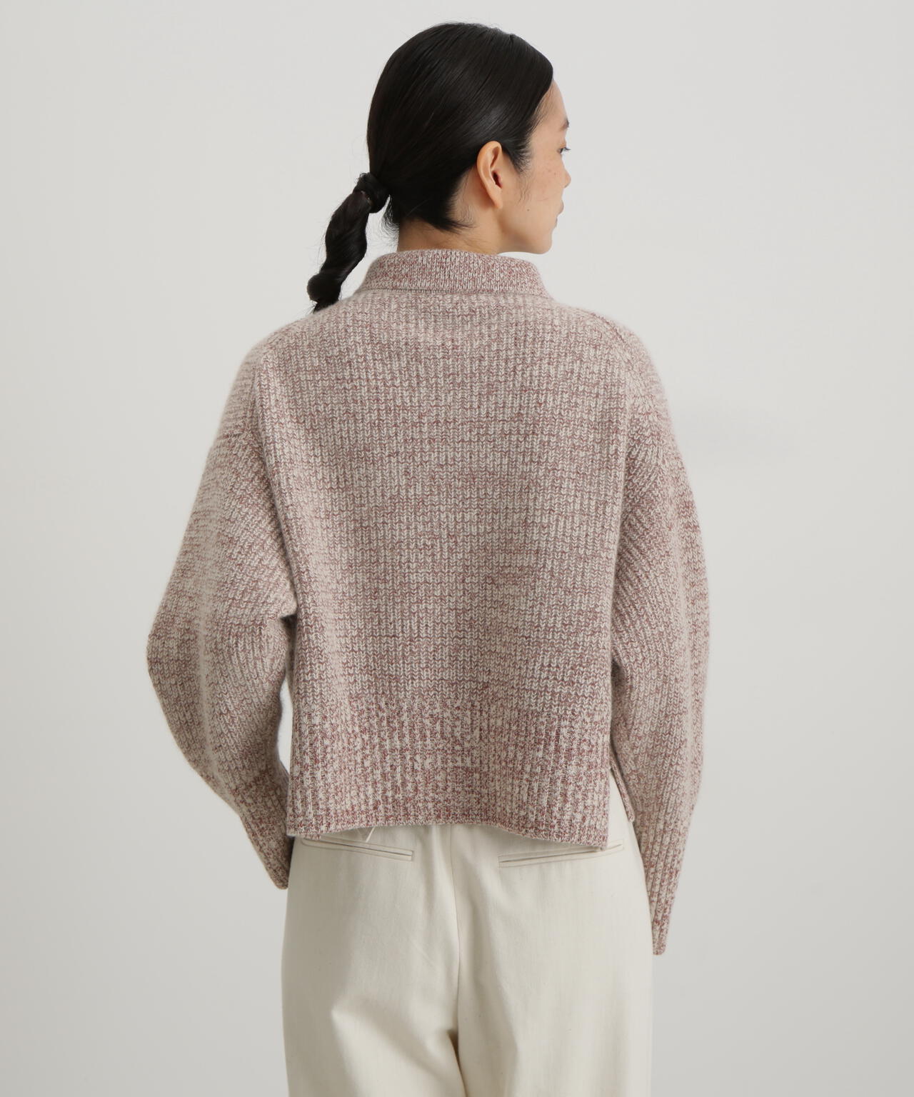 ウールＦＯＸシルク襟付きニットトップス