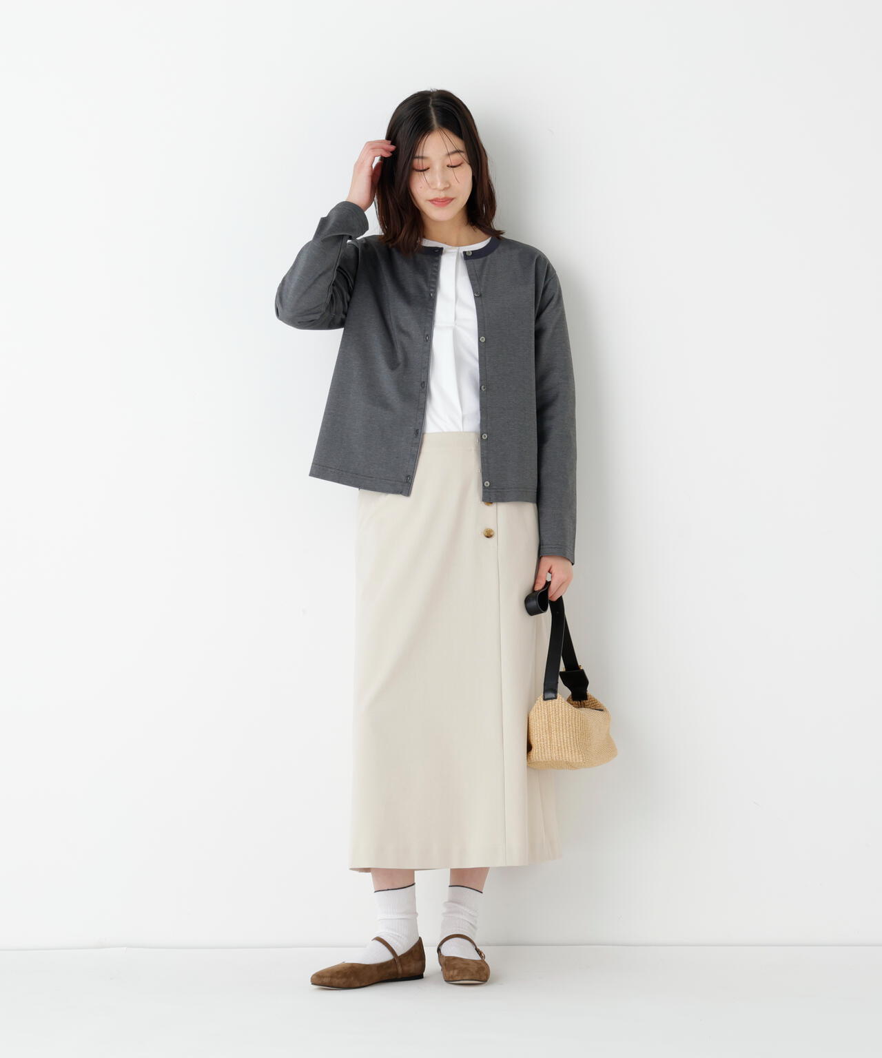 《洗える》ストレッチポンチＡラインスカート