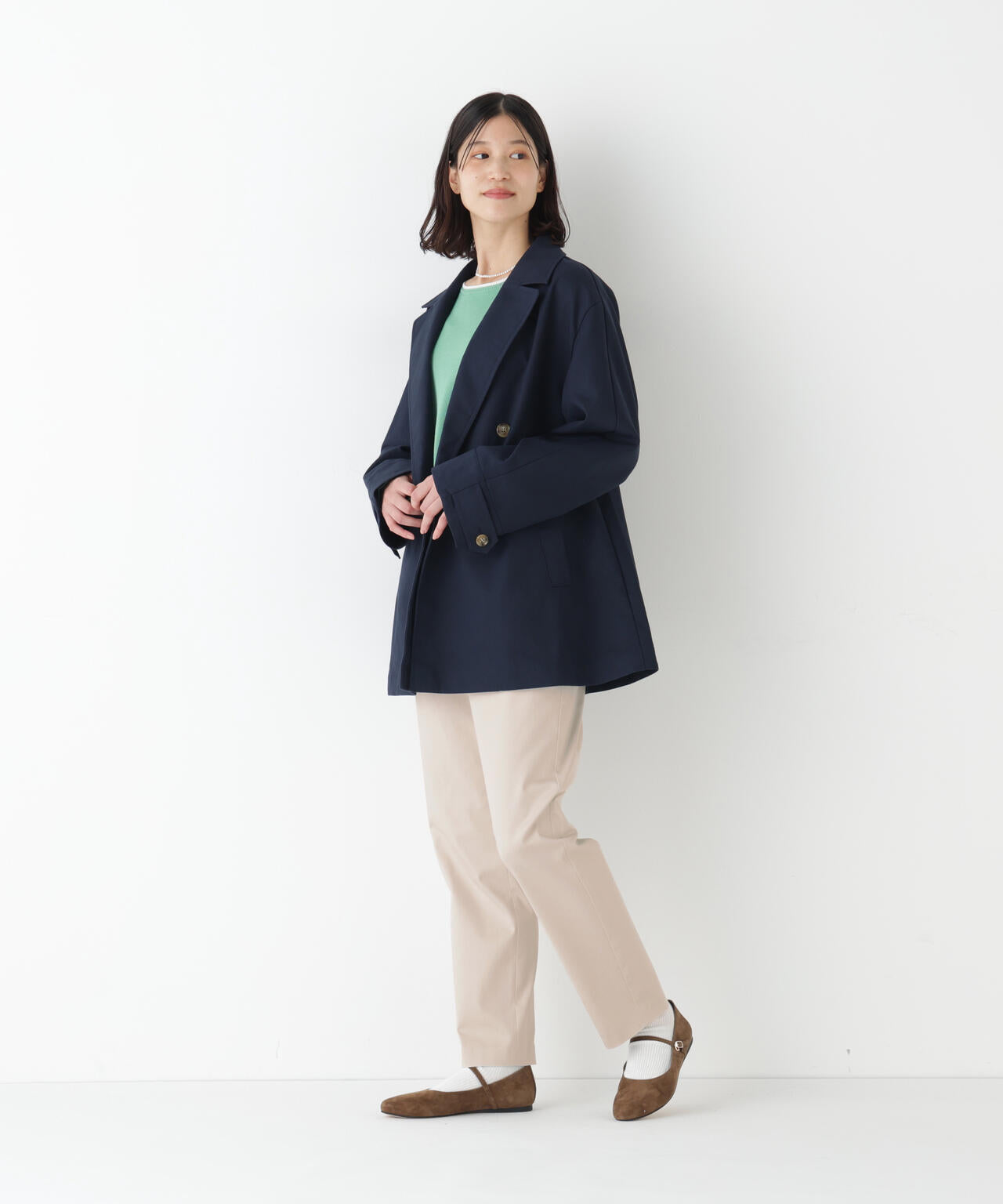 《定番》サテンストレッチ細身ストレートパンツ