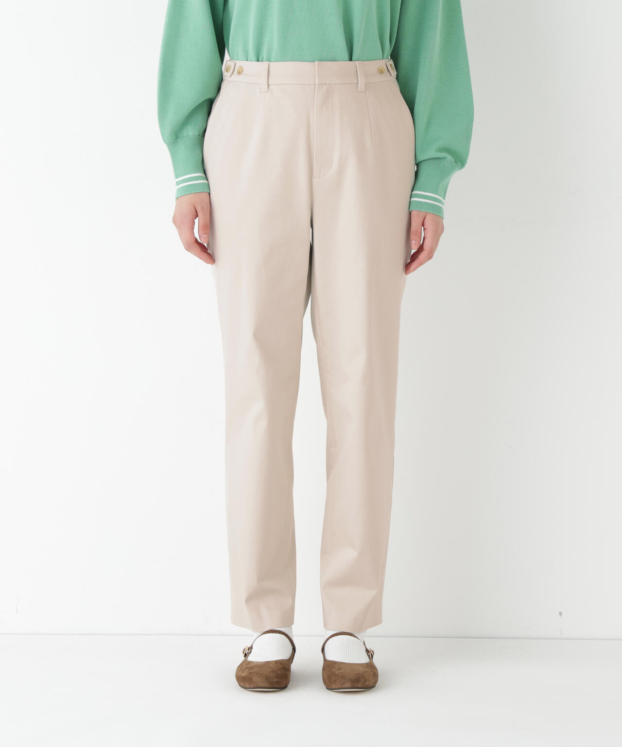 《定番》サテンストレッチ細身ストレートパンツ