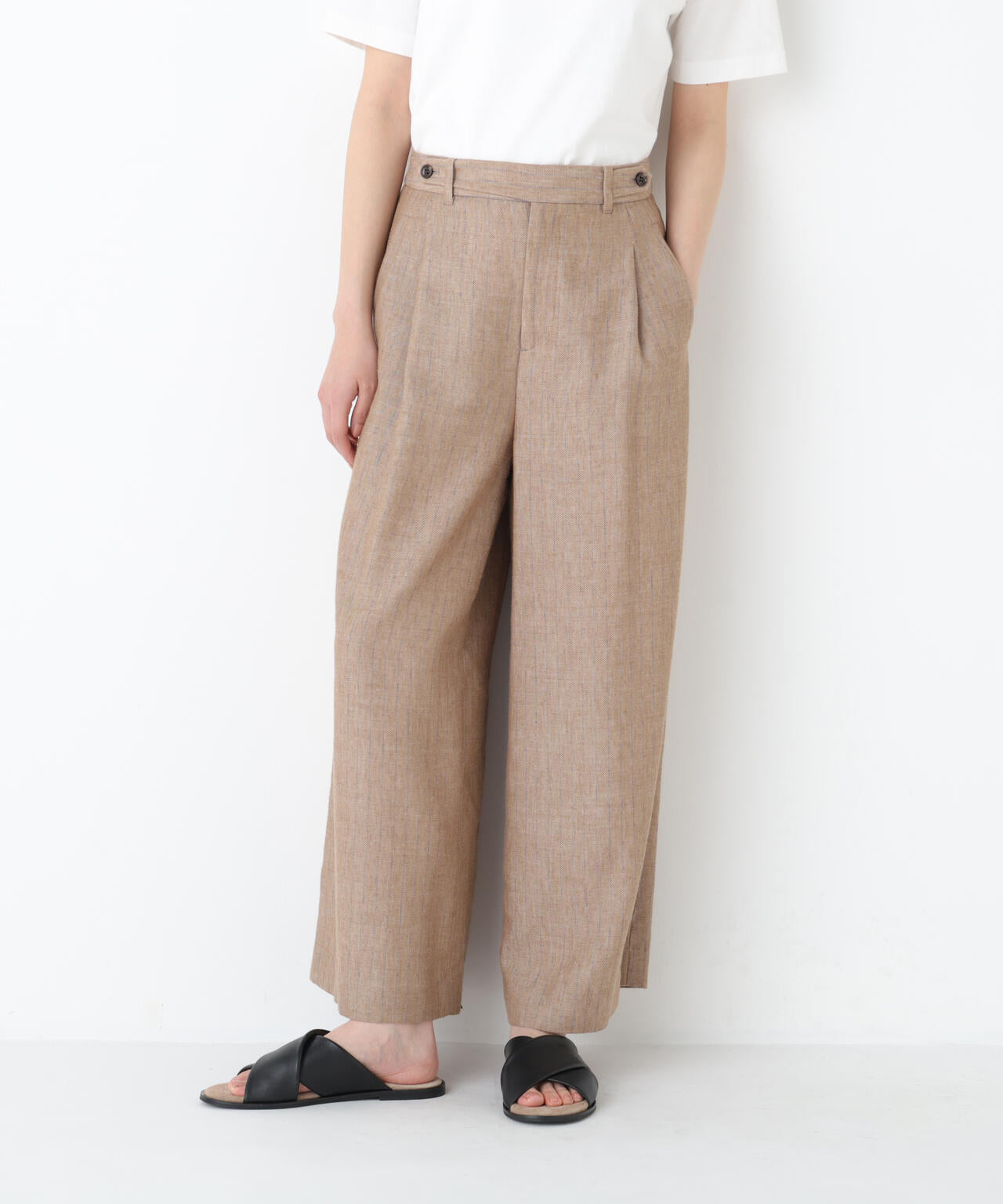 《大人気追加生産 / 名品 / マルチサイズ / 洗える》ドライタッチリネン混ガウチョパンツ