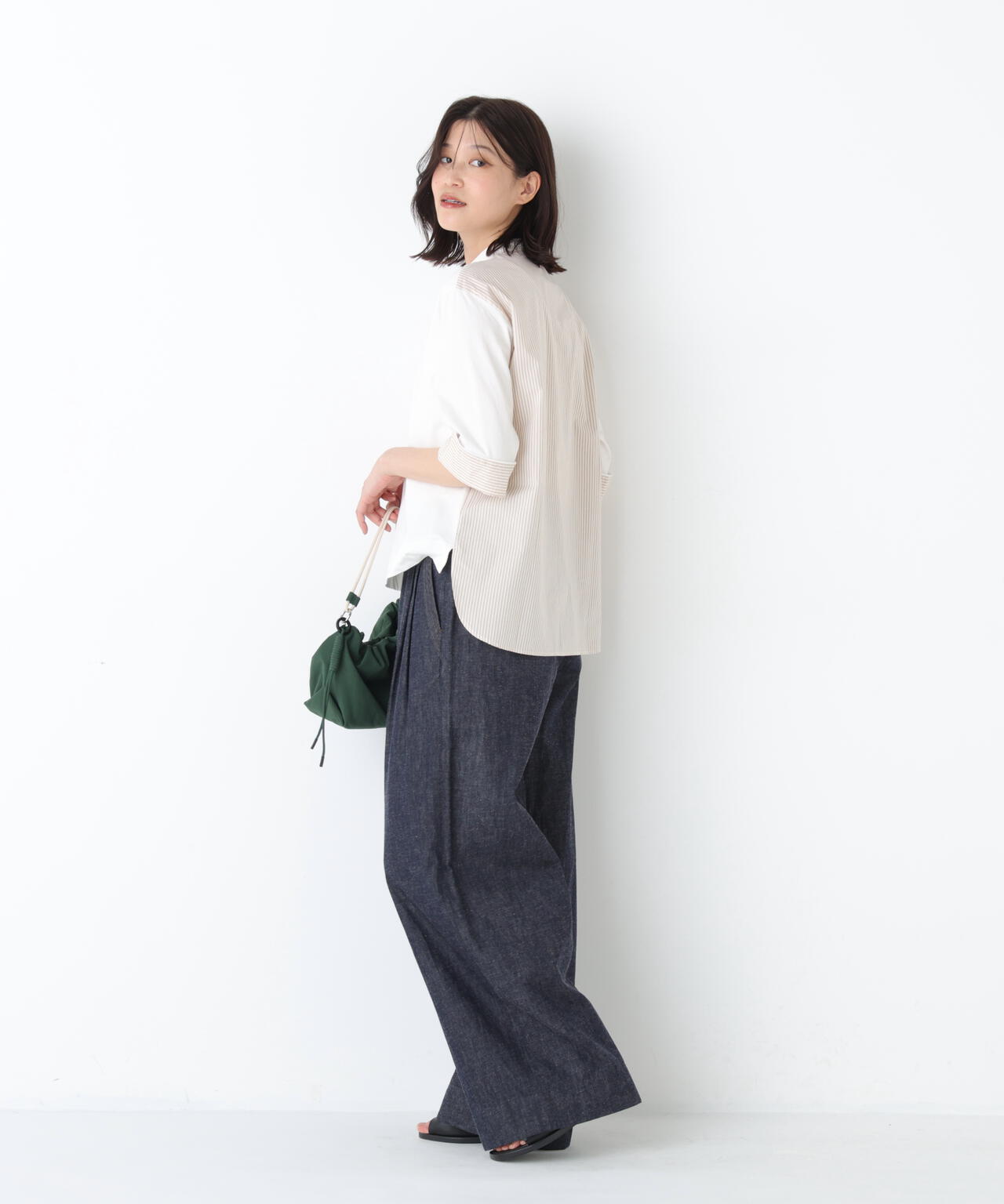 《洗える》綿麻ライトオンスデニムワイドパンツ