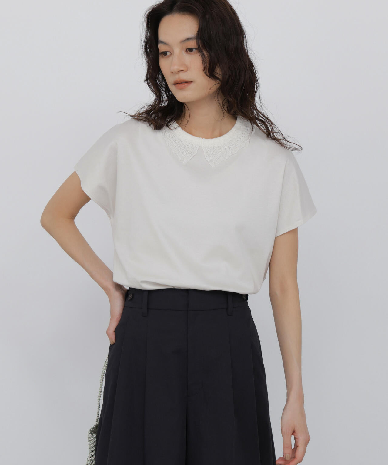 《洗える》レース衿スムースＴシャツ