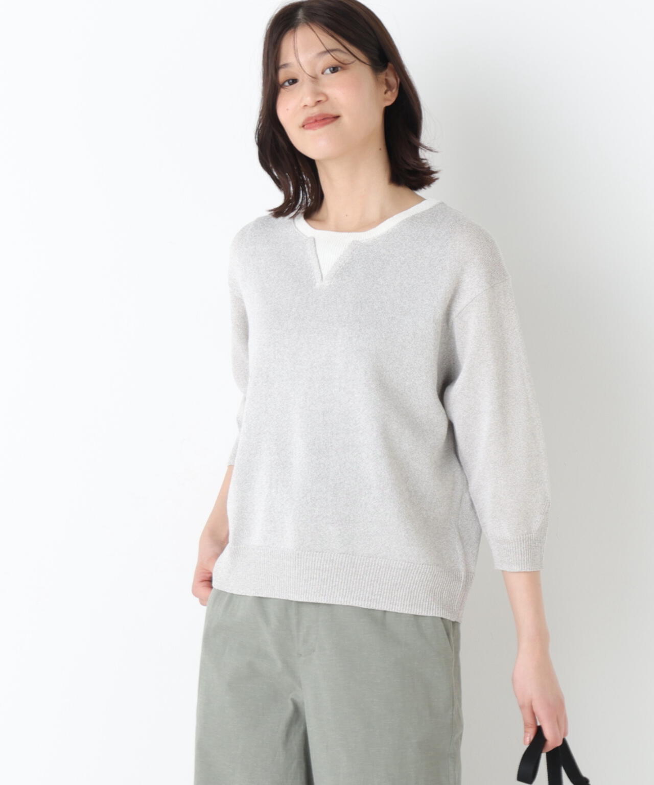 《名品 / 洗える》ペーパーヤーンクルーネックプルオーバー