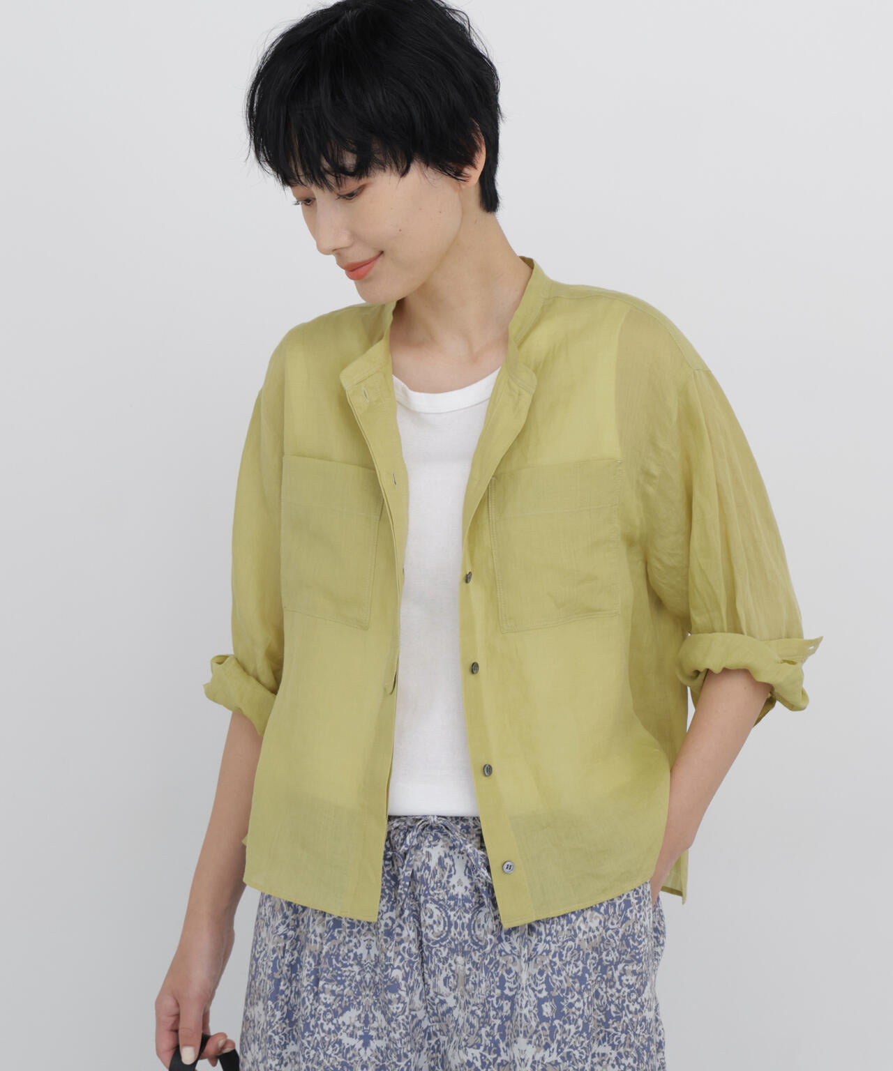 《名品 / 日差し対策 / 洗える / 4色展開！》ラミーバンドカラーシャツブラウス