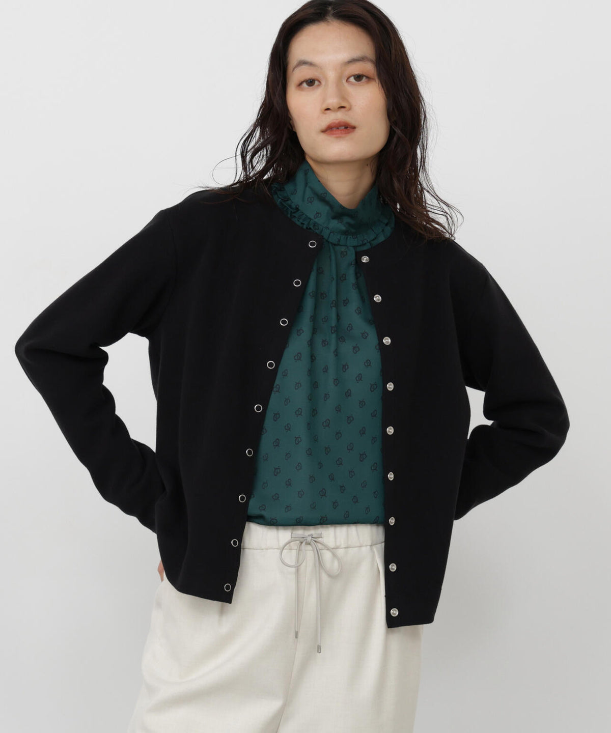 《名品 / 洗える / 4色展開》ミルドジャージーリングドットカーディガン
