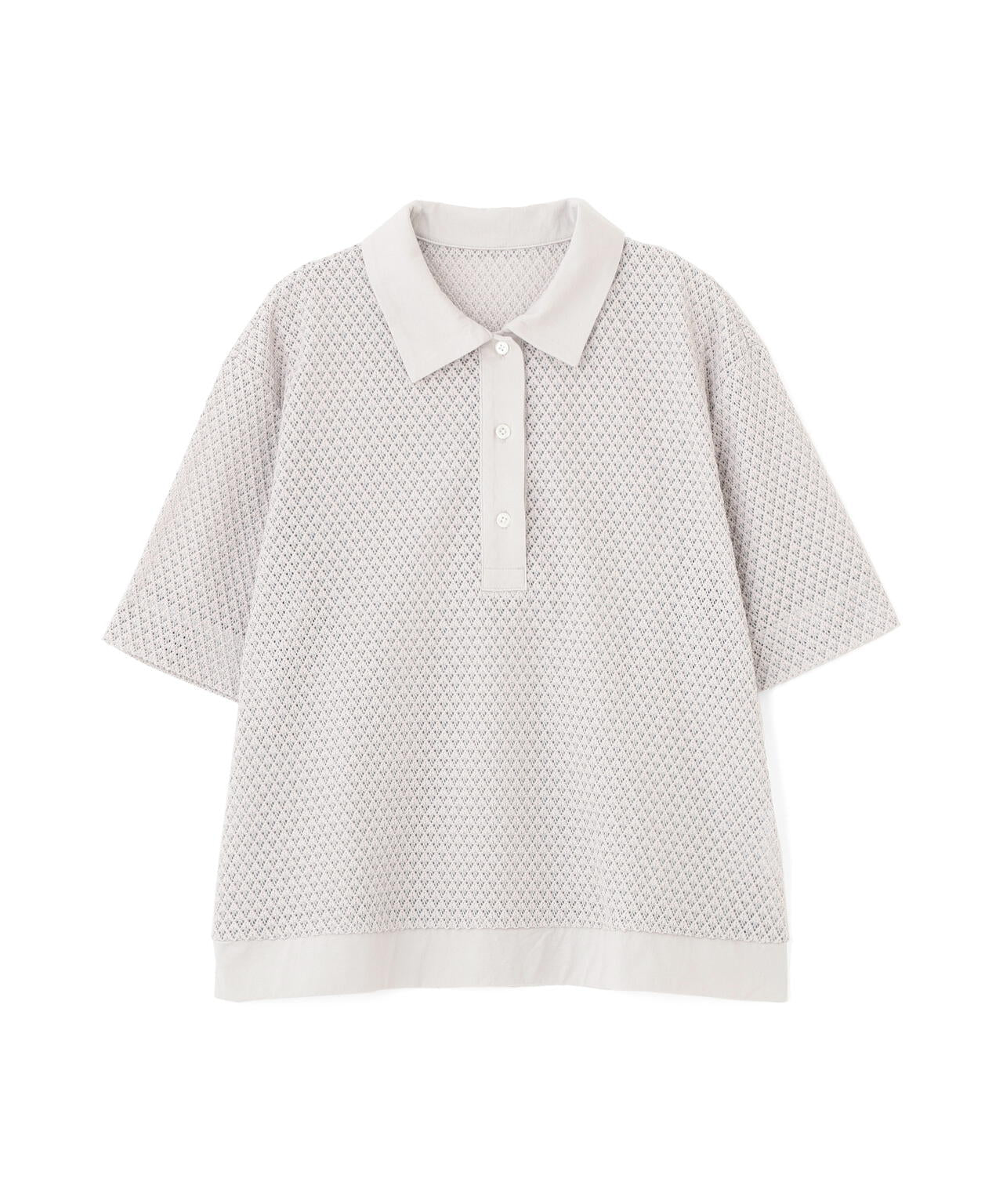 《清涼アイテム / 洗える 》リーフ格子レース ポロＴシャツ