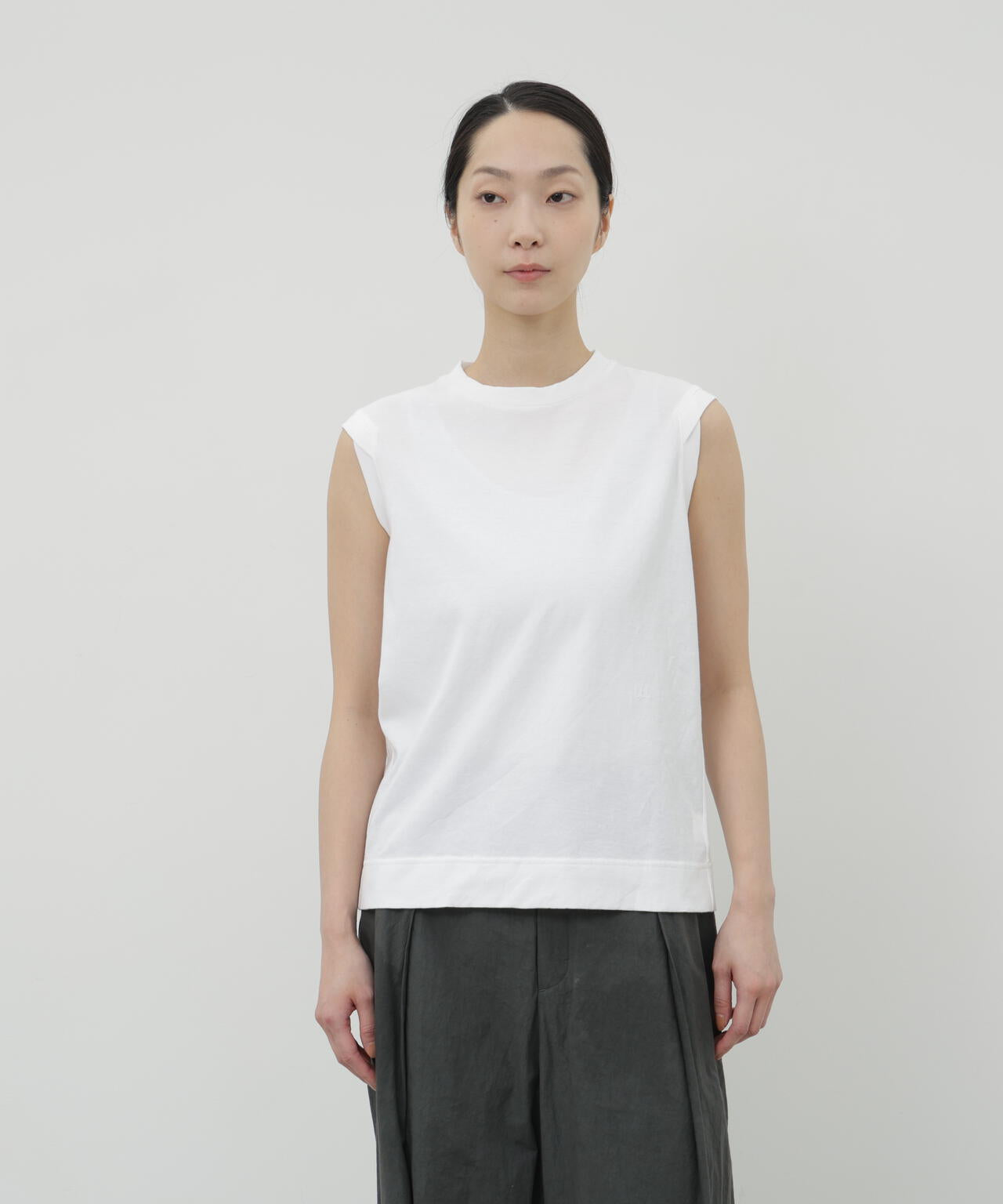 コットンボイルツイル天竺　ノースリーブＴシャツ