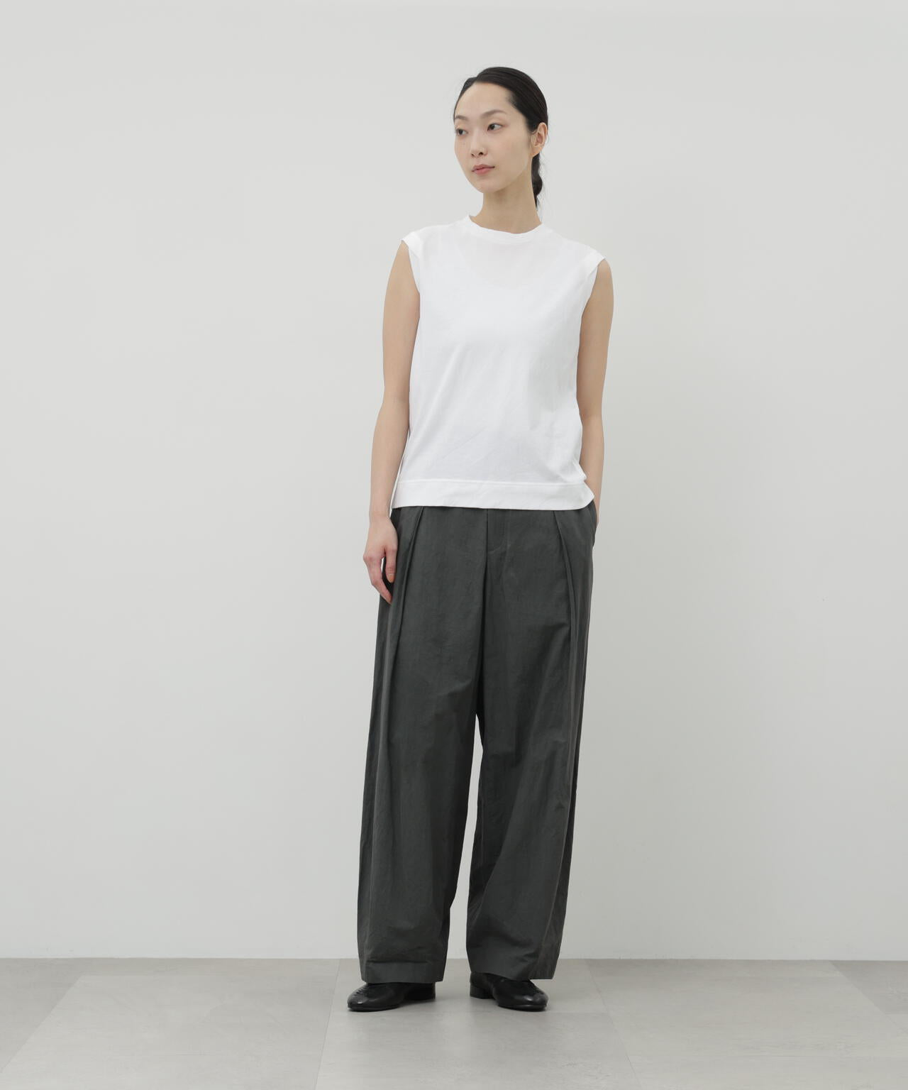 コットンボイルツイル天竺　ノースリーブＴシャツ